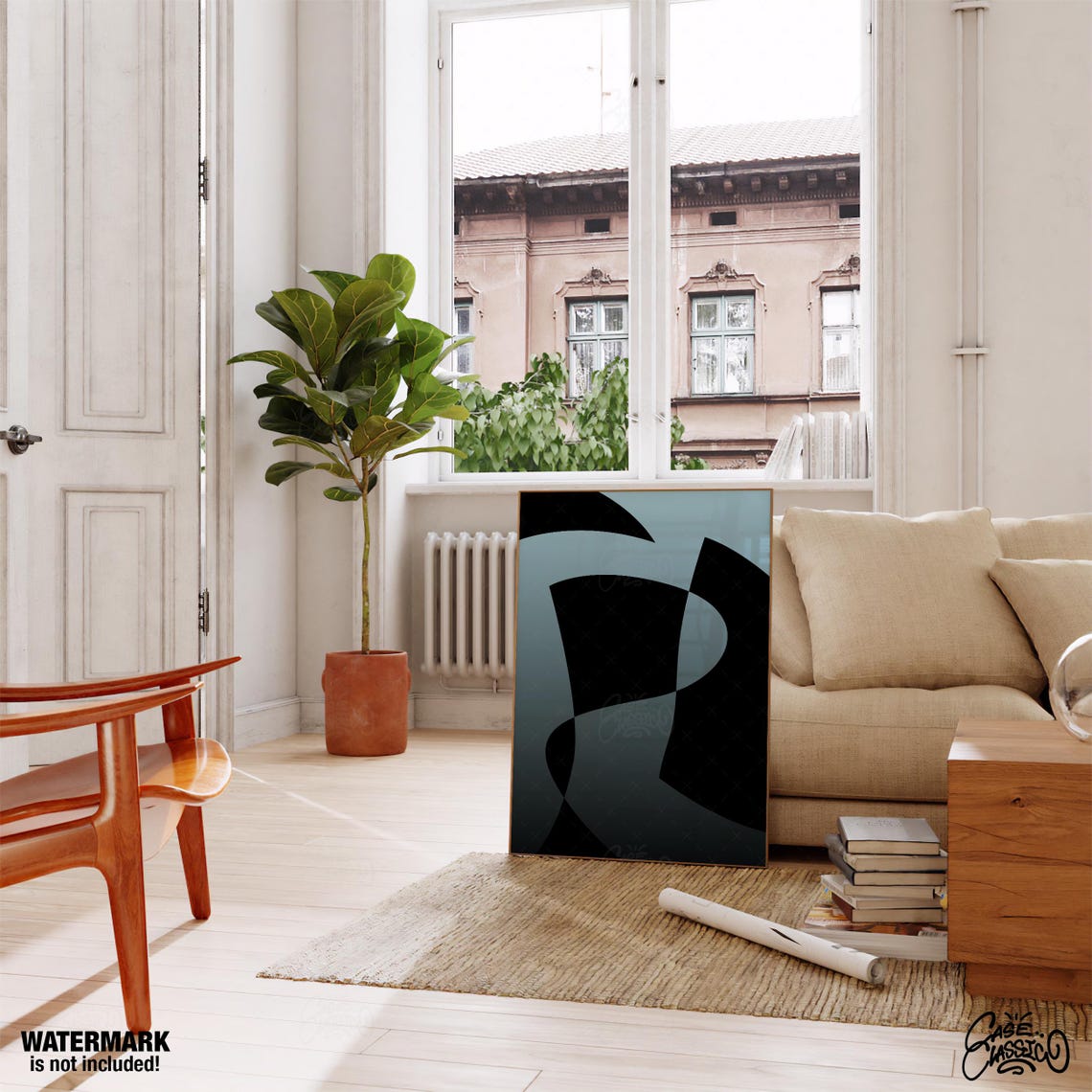 Black and Blue Gray Warped Checker Abstract Modern Art Poster - Image 3