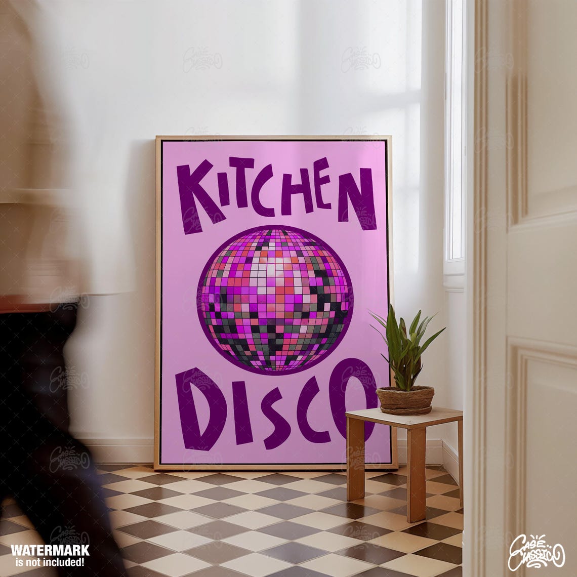 Kitchen Disco Ball Purple Retro Glitter Party Typography Poster - Image 4