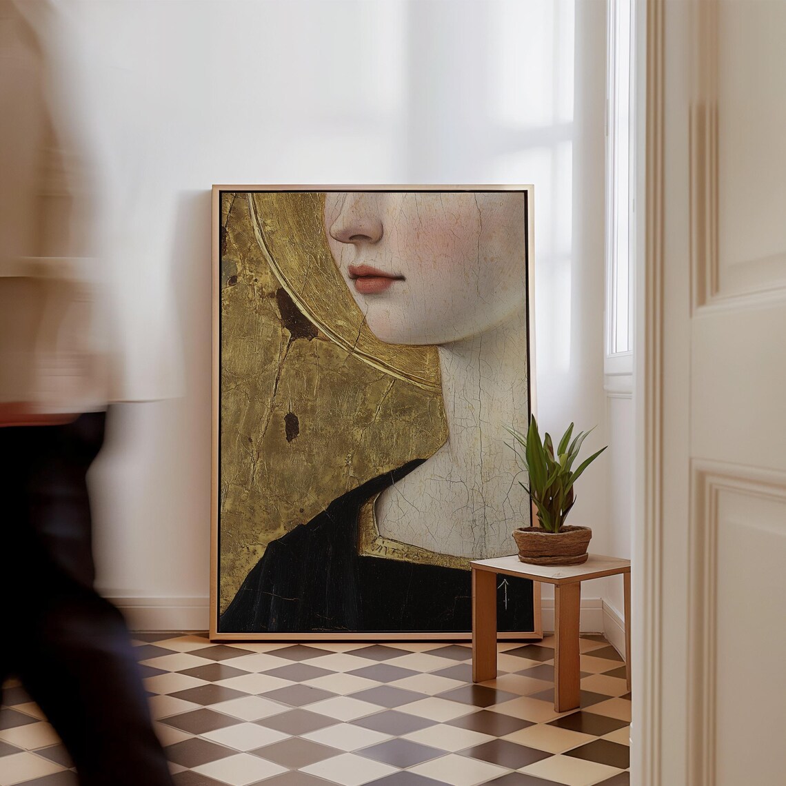 Renaissance Woman Gold Halo Vintage Oil Painting Detail Poster - Image 2