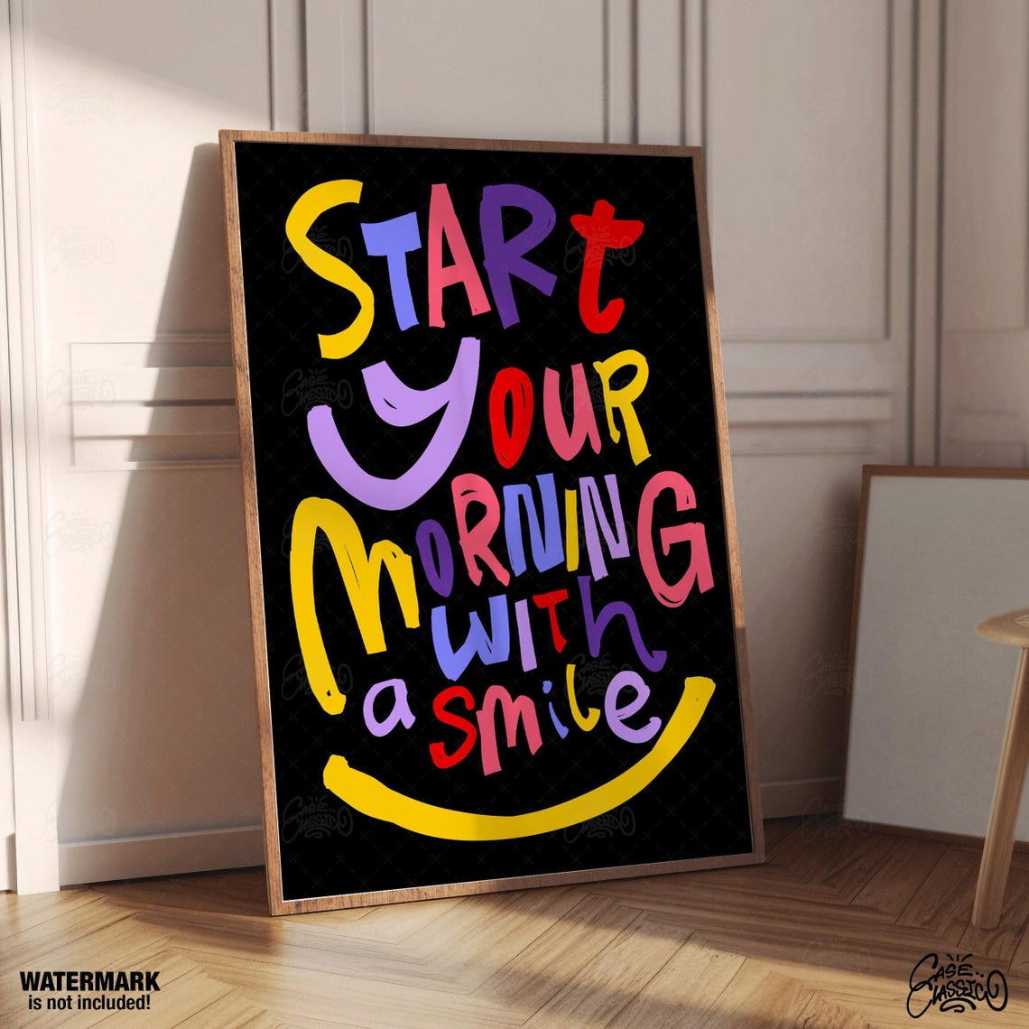 Start Your Morning With A Smile Rainbow Lettering Quote Poster - Image 3