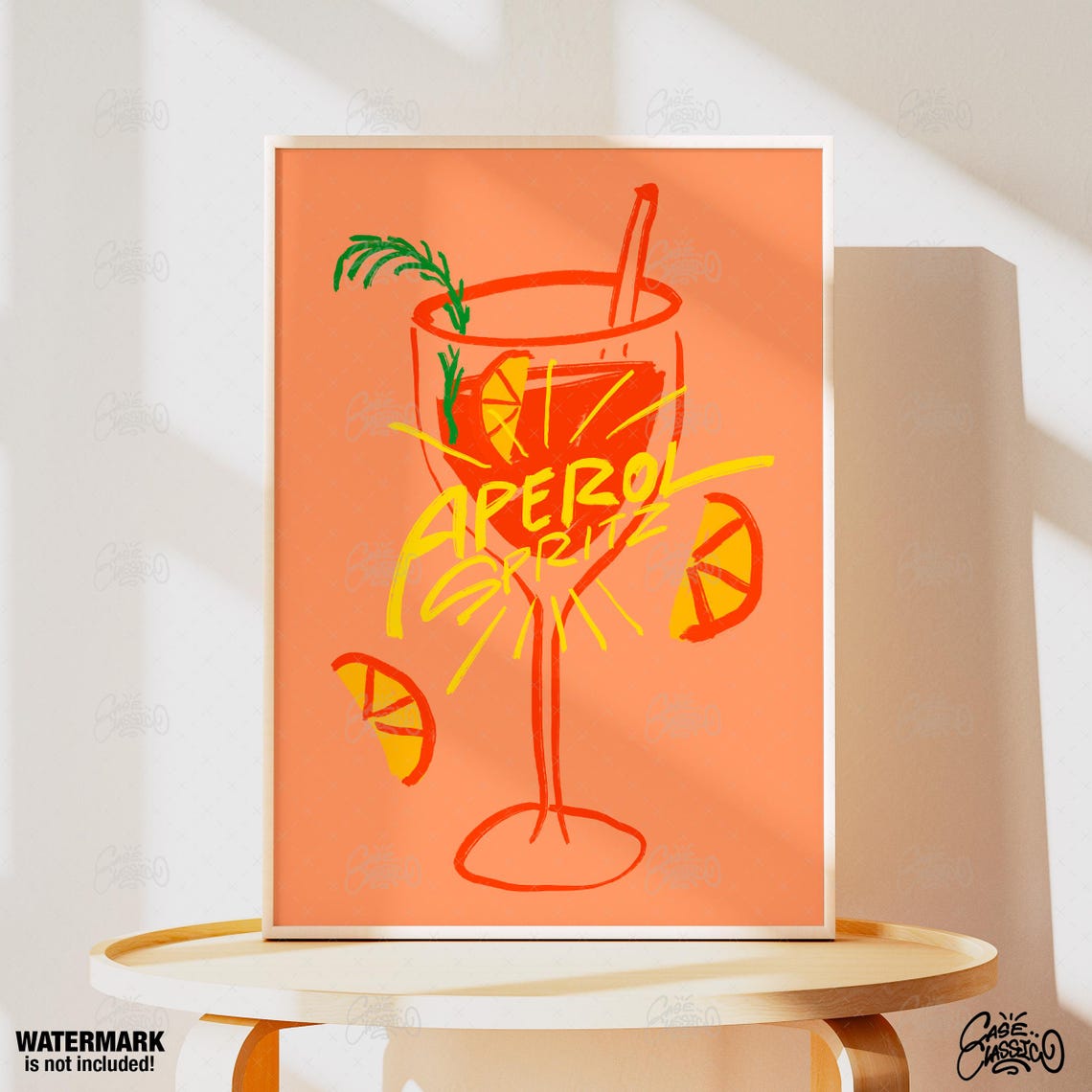 Aperol Spritz Cocktail Orange Line Illustration Bar Cart Poster - Image 4