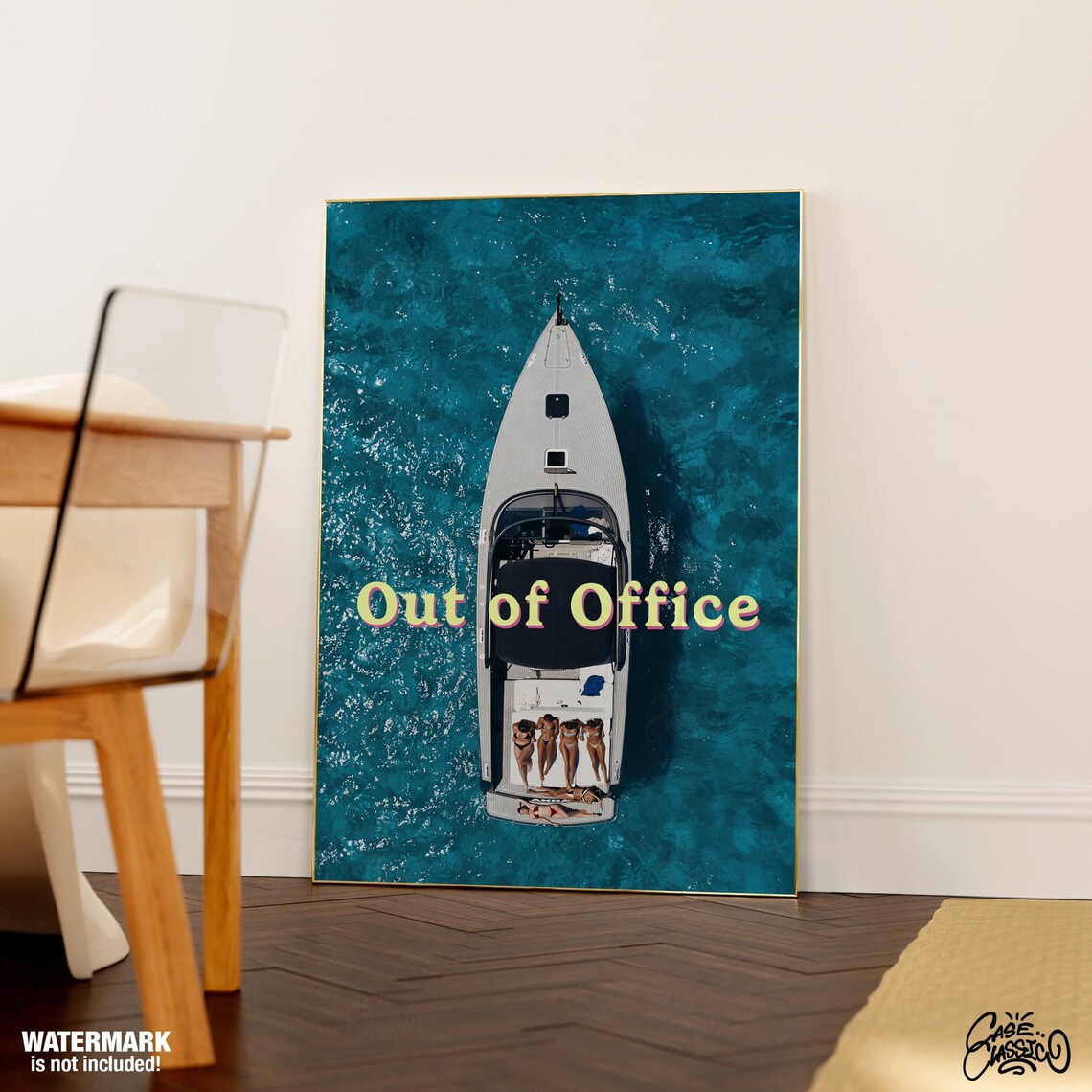 Out of Office Aerial Yacht View Turquoise Sea Vacation Poster - Image 4