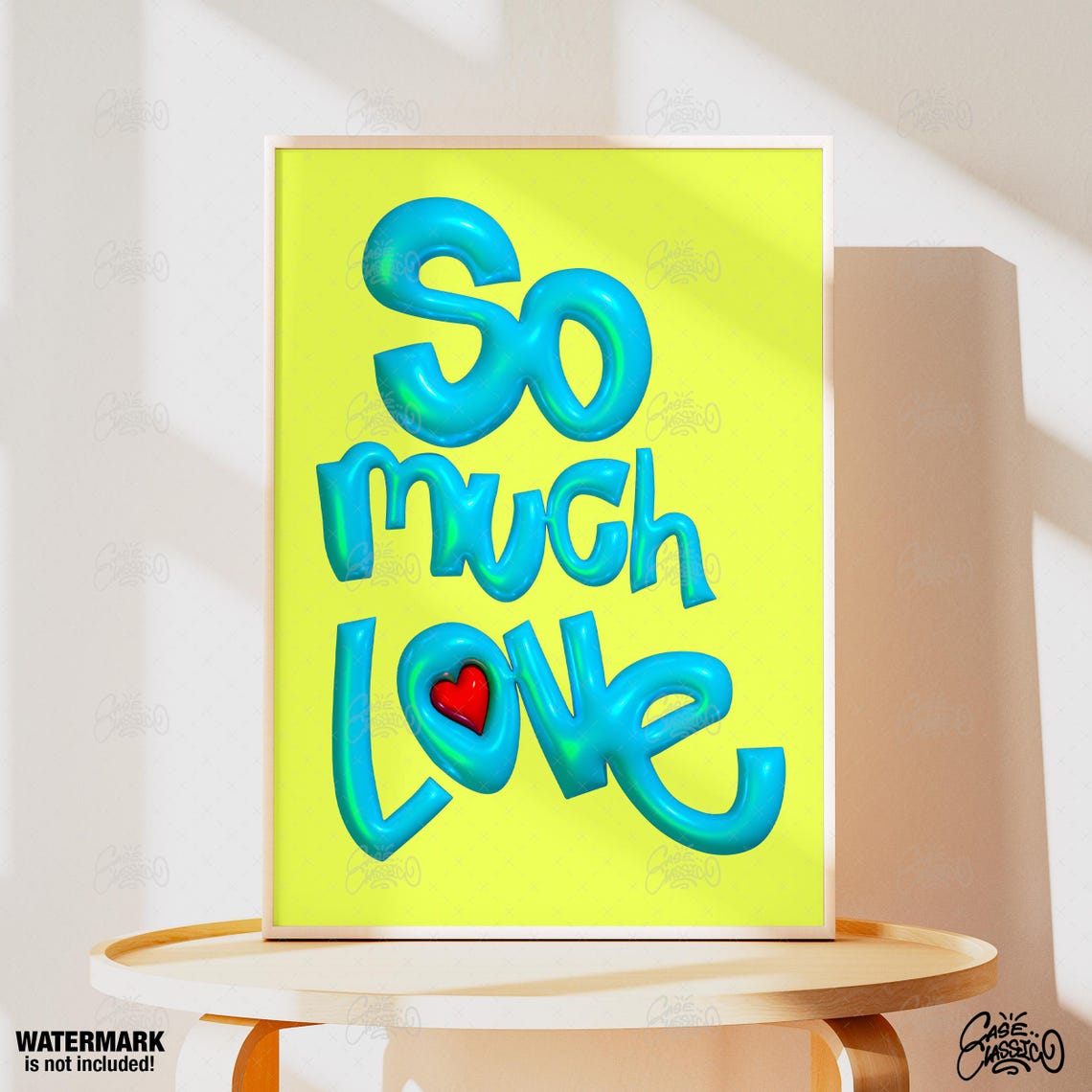 So Much Love 3D Bubble Blue Letters Bright Neon Lime Heart Poster - Image 3