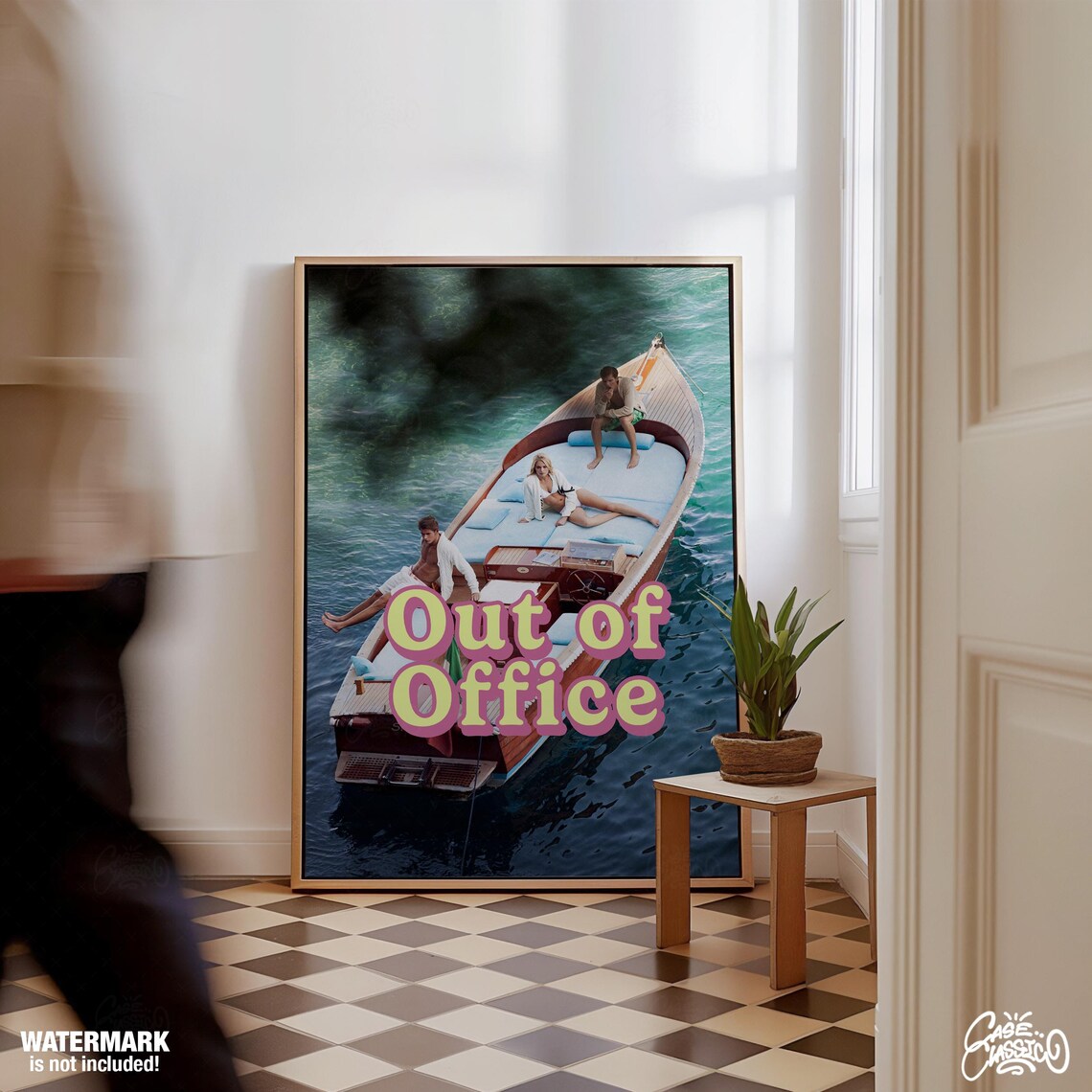 Out of Office Aerial Boat Photo Poster Over Bright Turquoise Water - Image 2