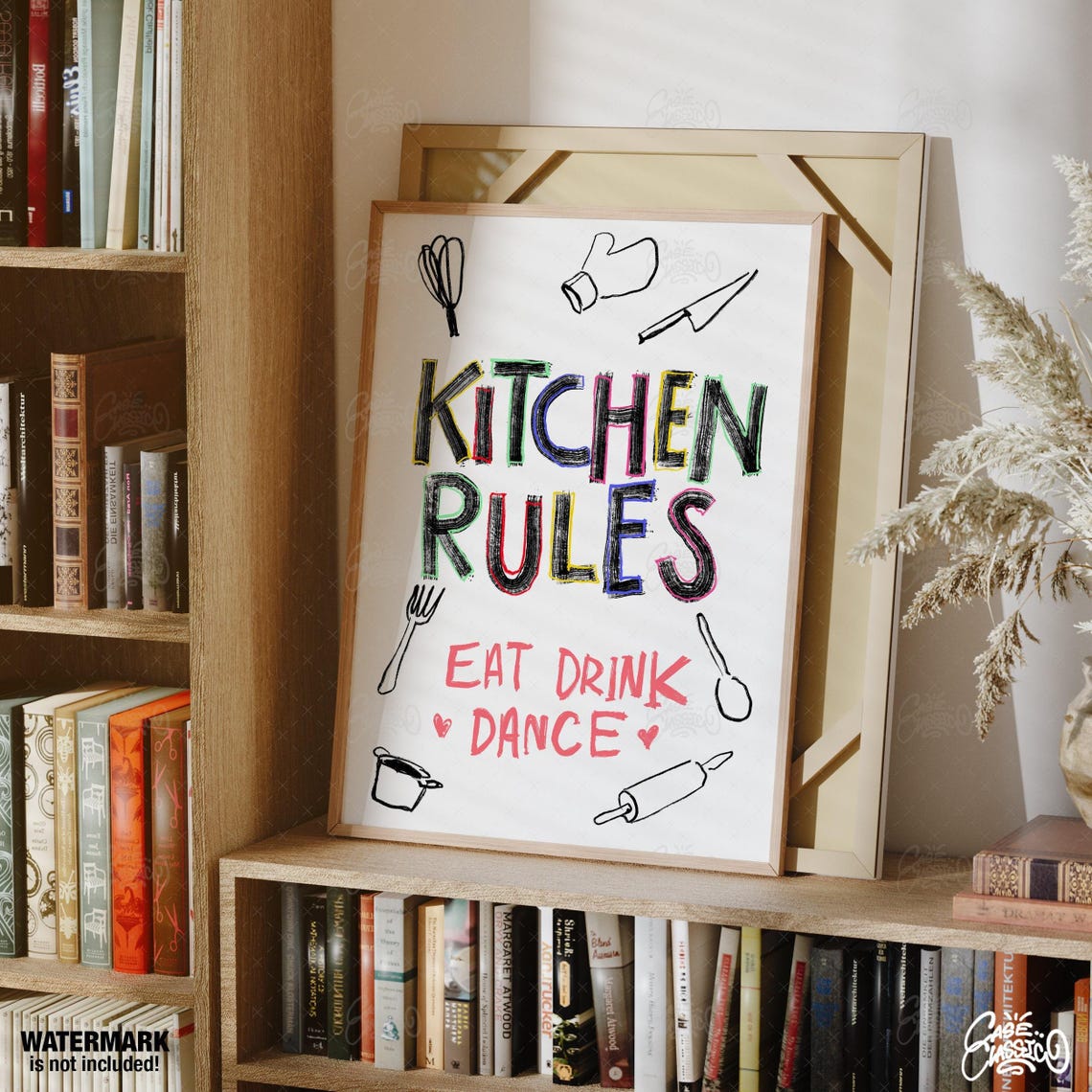 Kitchen Rules Eat Drink Dance Utensil Doodle Fun Wall Poster - Image 2