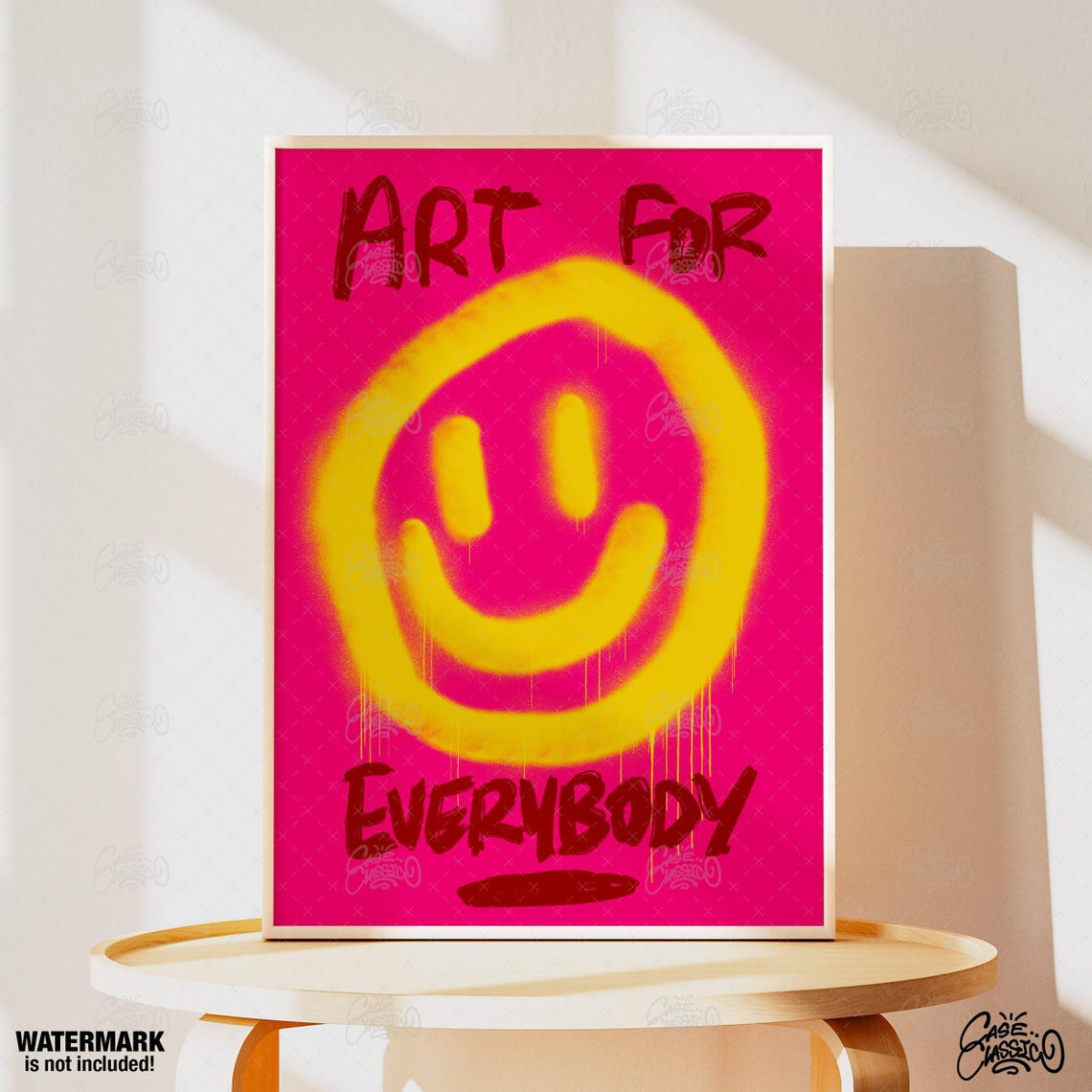 Art For Everybody Yellow Spray Smiley Hot Pink Street Art Poster - Image 4