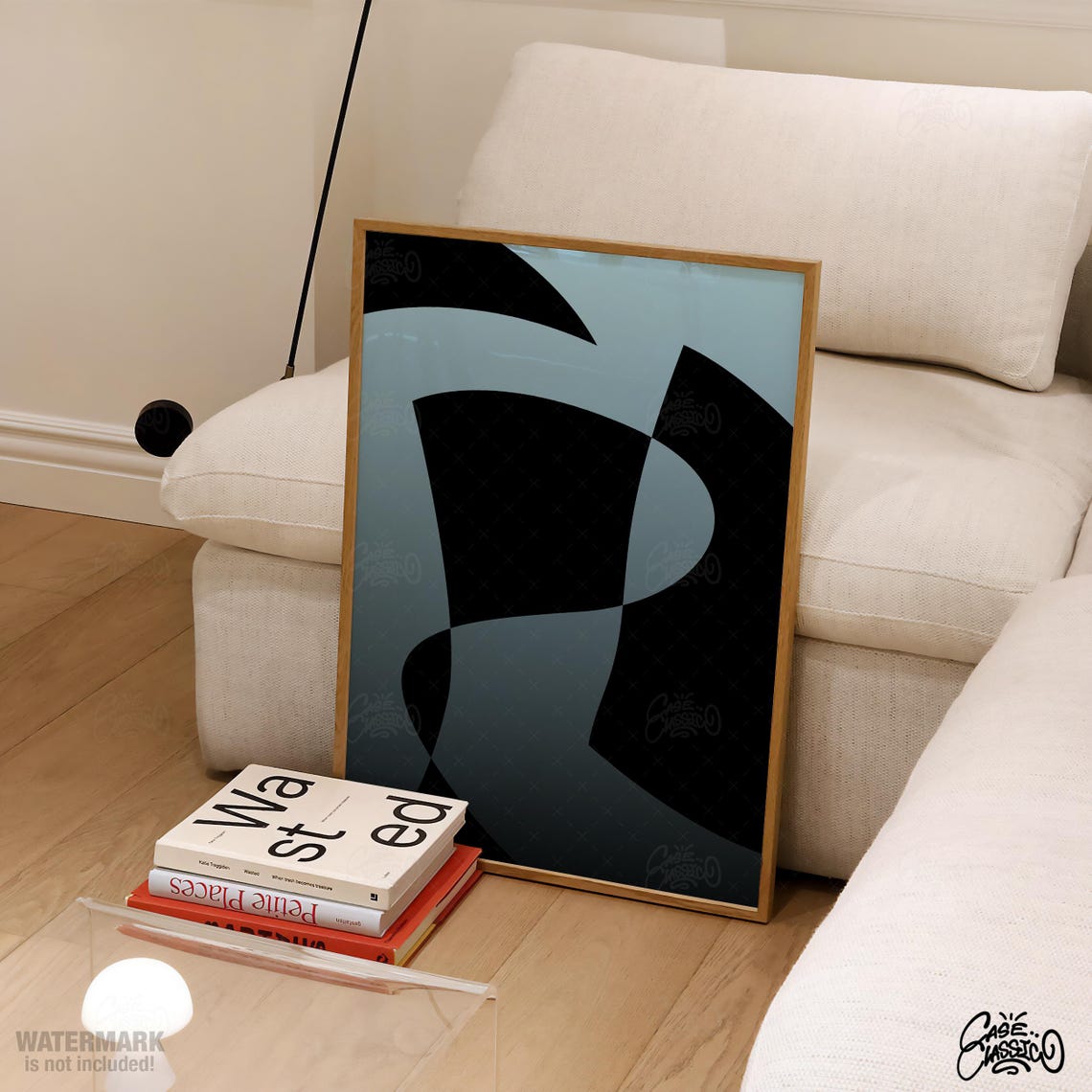Blue Black Abstract Curved Shapes Modern Minimalist Wall Art - Image 4