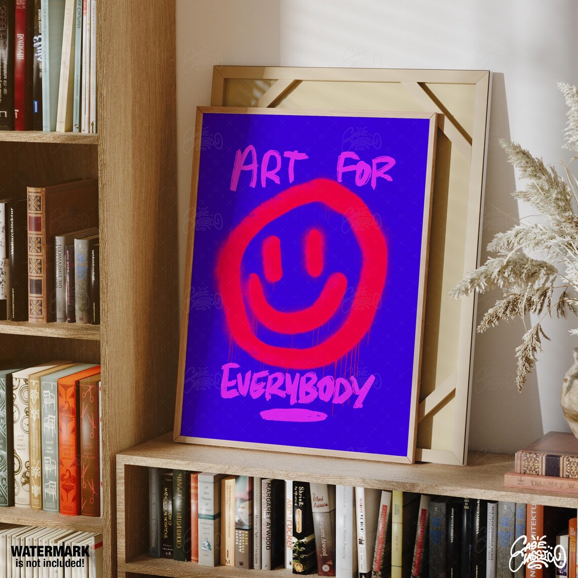 Art For Everybody Red Spray Smiley Electric Blue Street Art Poster - Image 2