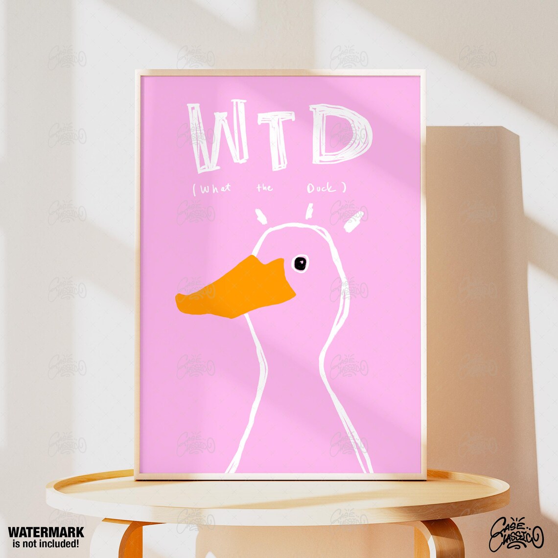 What The Duck WTD Funny Pink Duck Illustration Playful Humor Poster - Image 3