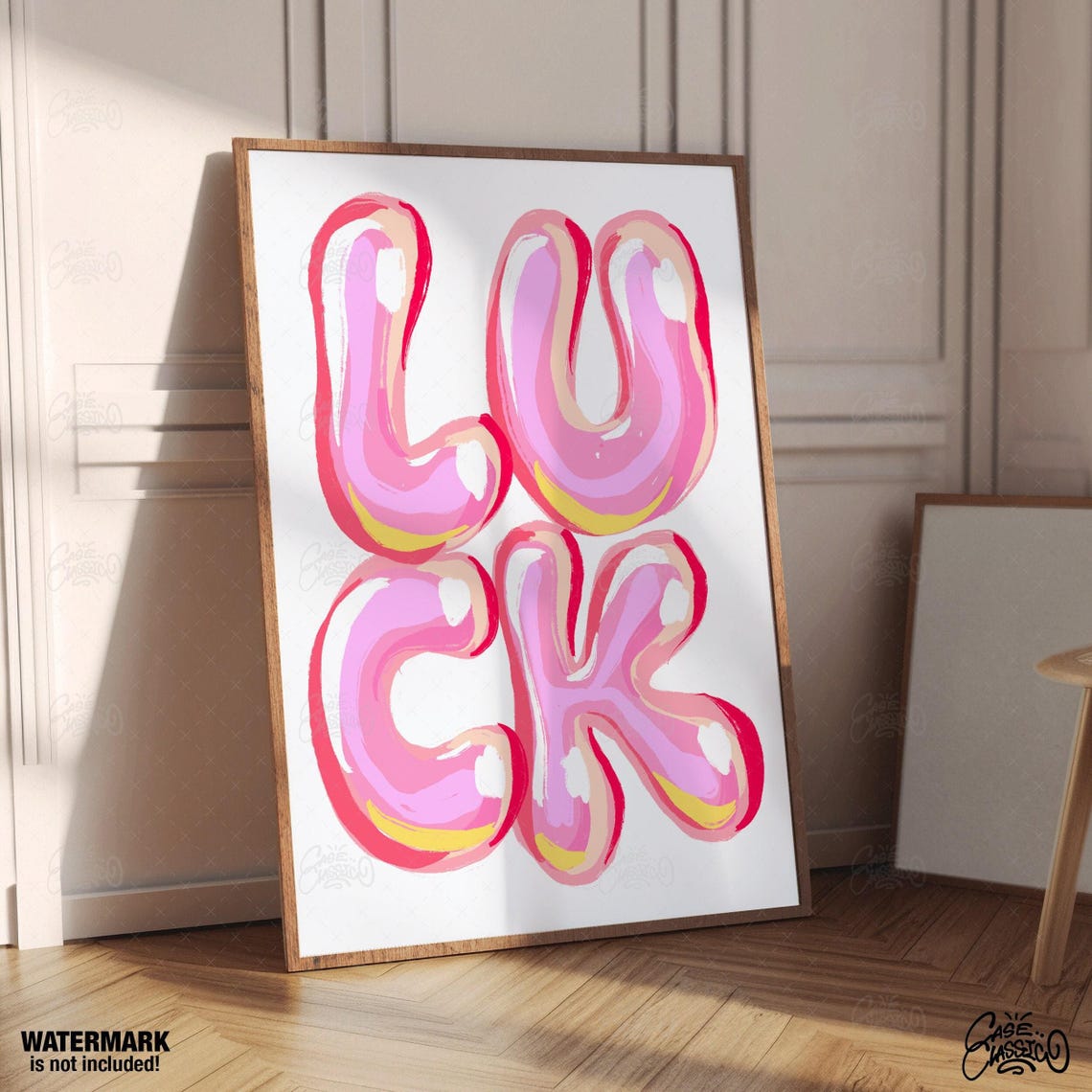Luck Pink Candy Glossy Bubble Letters Cheerful Typography Wall Art - Image 4