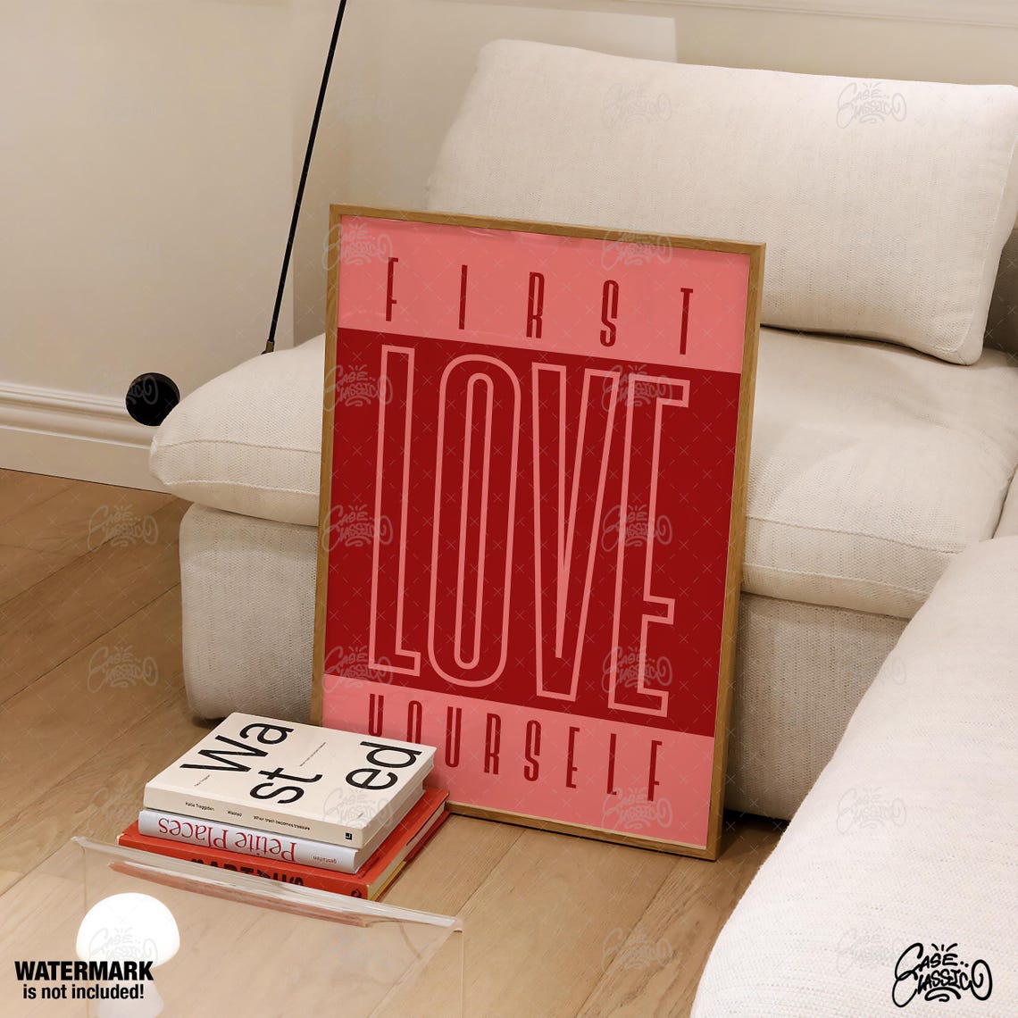 First Love Yourself Red Pink Art Deco Self Love Quote Poster - Image 4