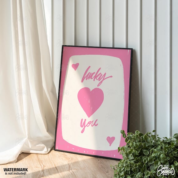 Lucky You Script Pink Hearts Romantic Minimal Love Note Poster