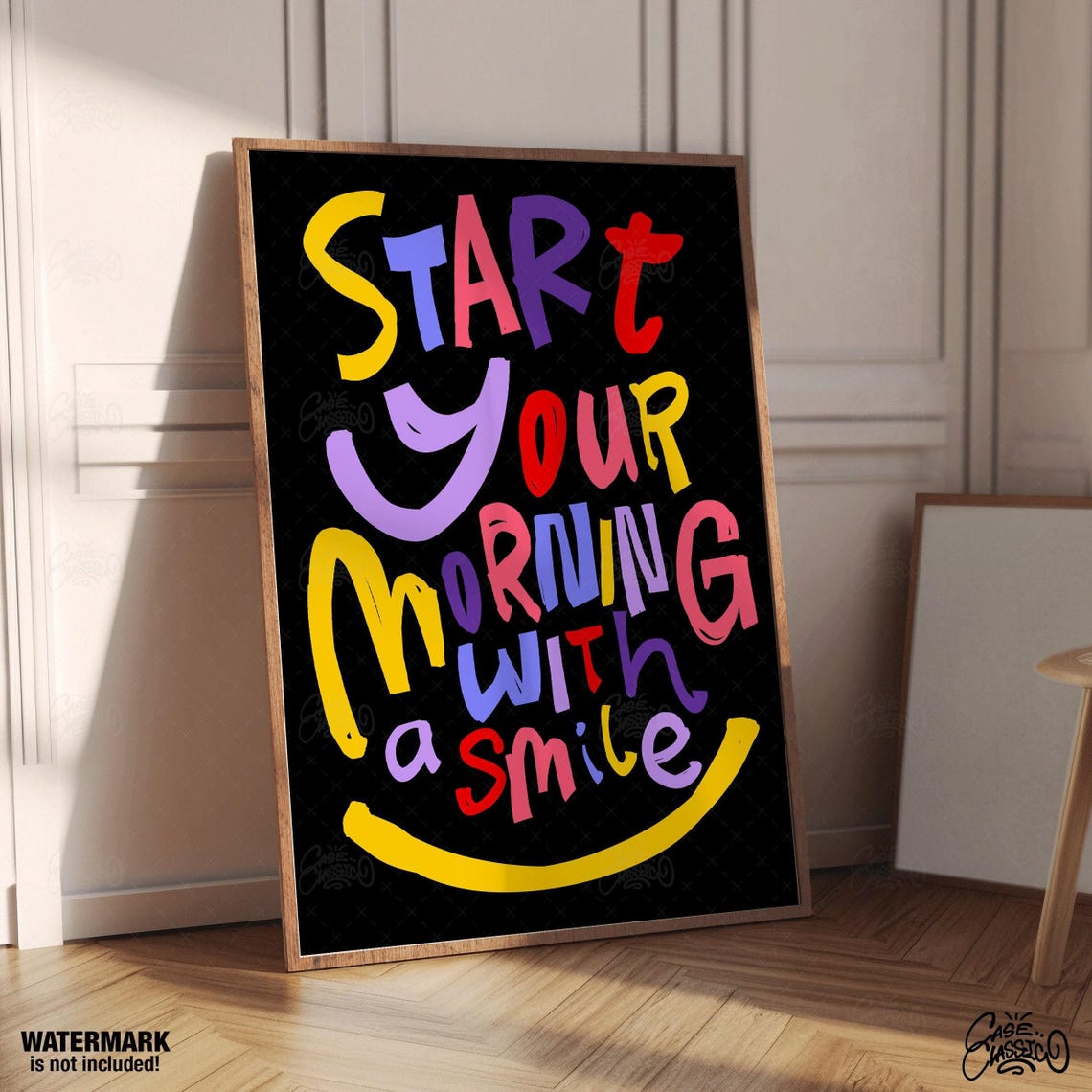 Start Your Morning With a Smile Rainbow Letter Poster on Black - Image 3