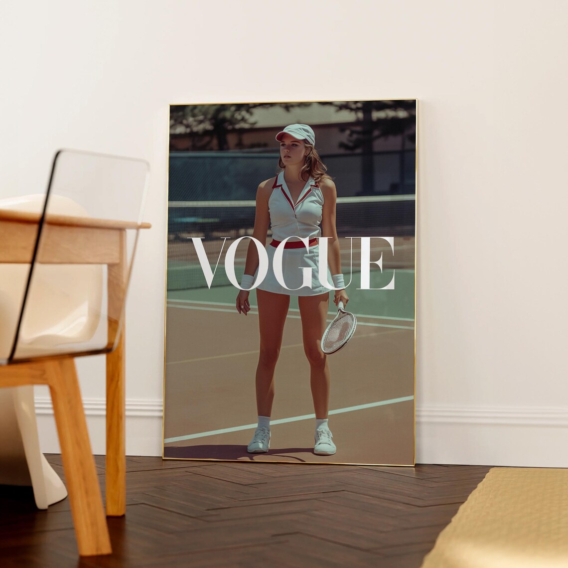 Vogue Tennis Woman White Dress Court Retro Fashion Sports Poster - Image 4
