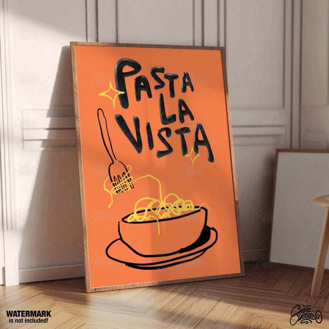 Pasta La Vista Poster With Hand Drawn Spaghetti Bowl on Vibrant Orange - Image 4