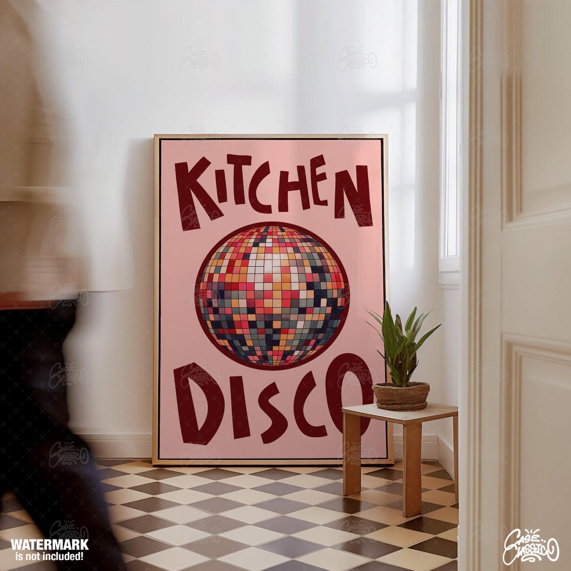 Kitchen Disco Poster With Multicolor Disco Ball On Blush Pink Artwork - Image 3