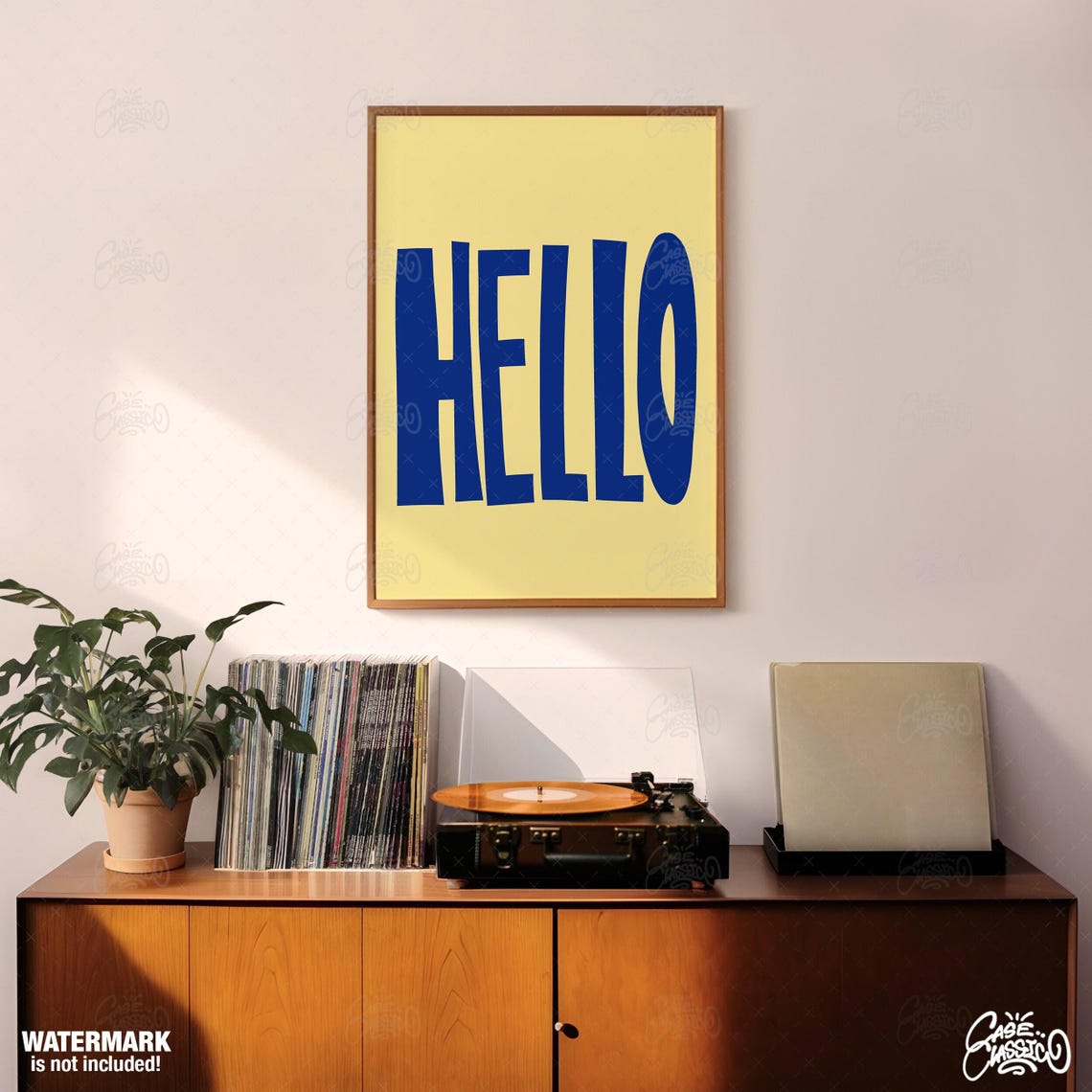 Hello Giant Cobalt Blue Letters Sunny Yellow Greeting Poster - Image 3