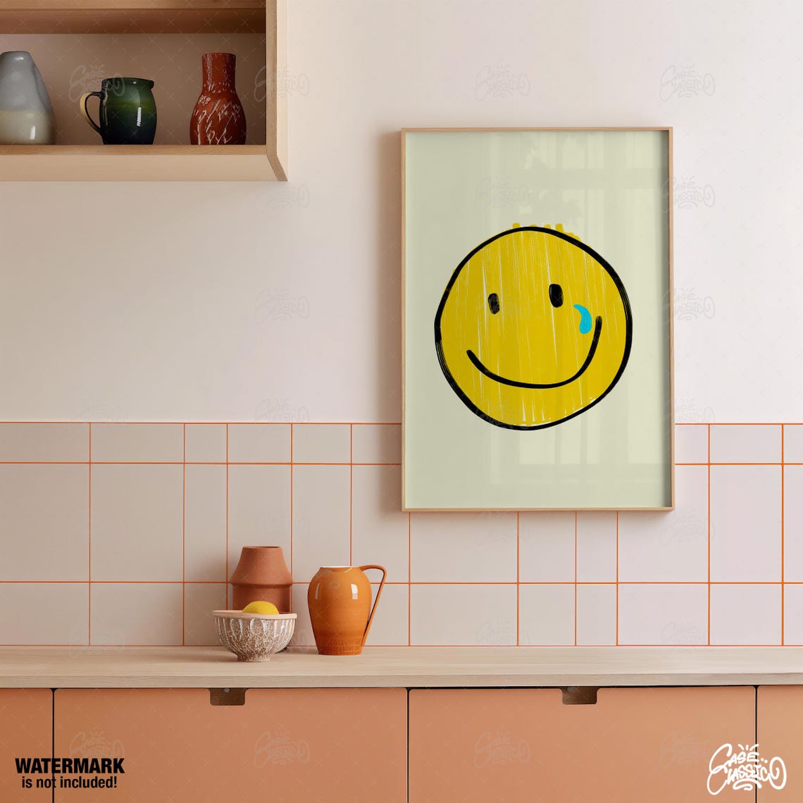 Ironic Yellow Smiley Face With Single Blue Tear Pop Art Poster - Image 2