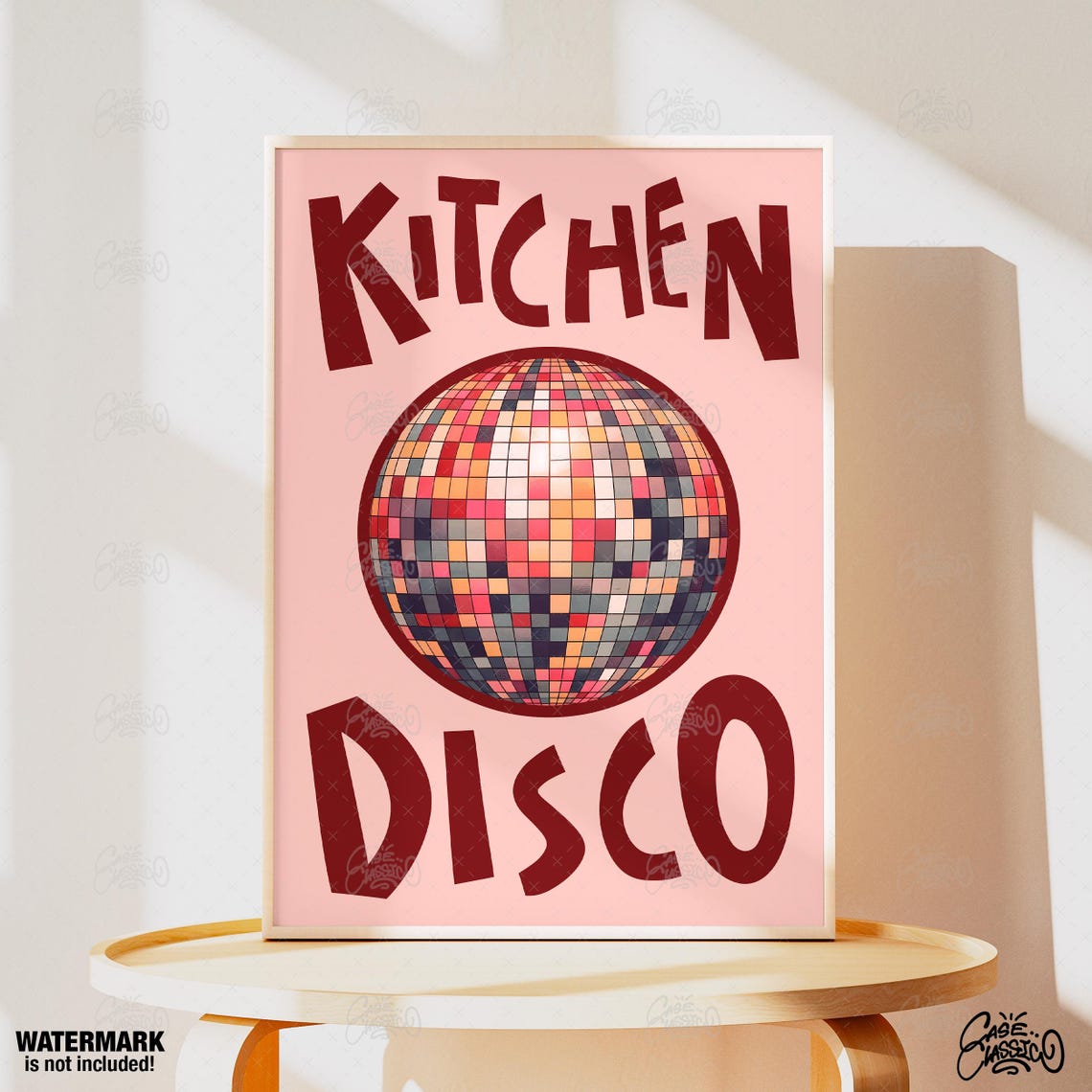 Kitchen Disco Poster With Multicolor Disco Ball On Blush Pink Artwork - Image 2