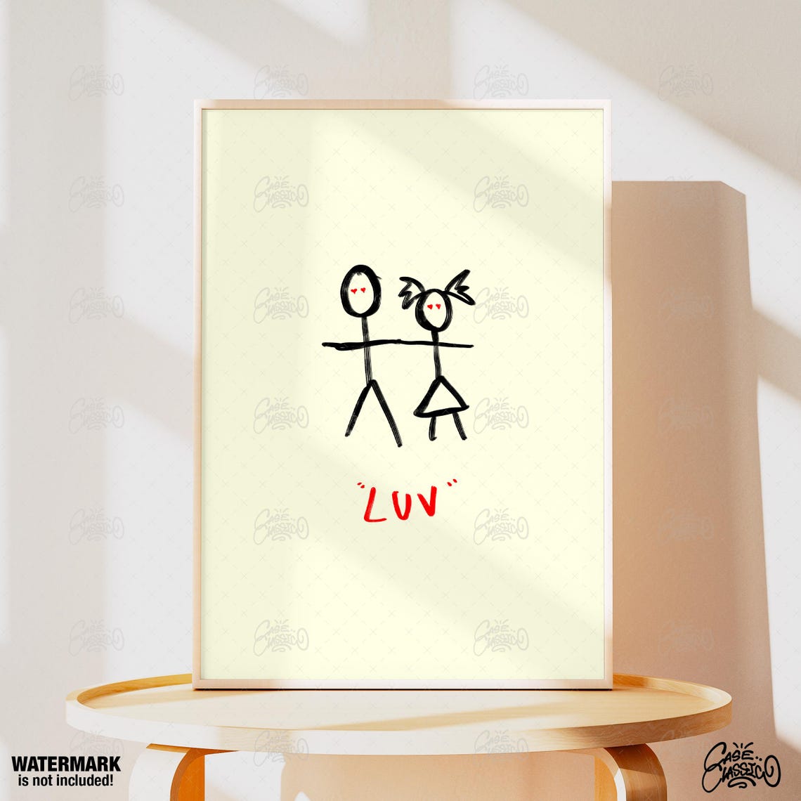 Luv Stick Figure Couple Holding Hands Minimalist Doodle Love Poster - Image 4