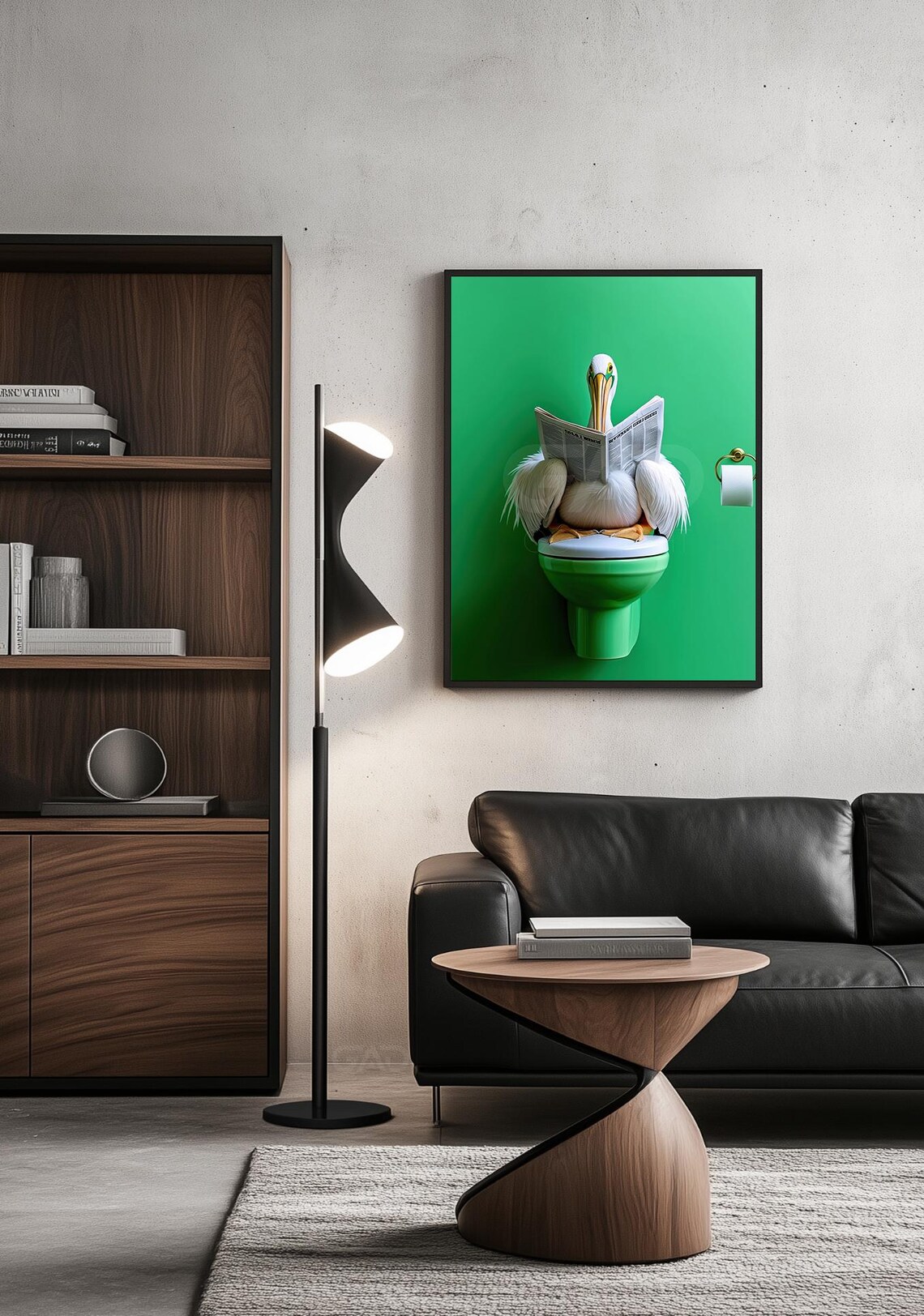 Pelican Reading Newspaper In The Toilet Art Print - Image 2