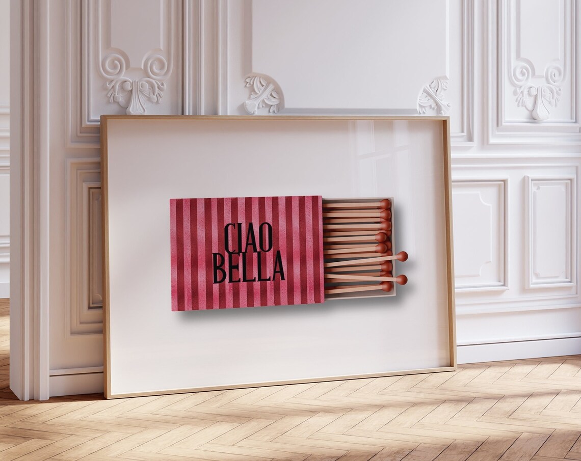 Ciao Bella Matchbox Retro Pink Striped Bar Cart Chic Wall Poster - Image 3