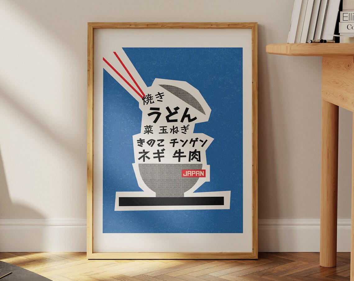 Japanese Udon Noodle Bowl Retro Exhibition Poster Blue Japan - Image 3