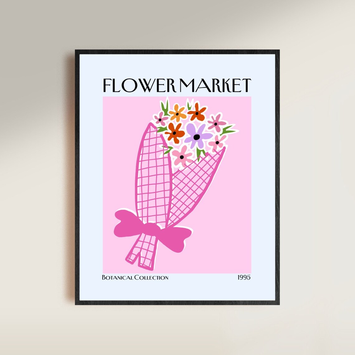 Flower Market Pink Wrapped Bouquet Botanical Collection Poster