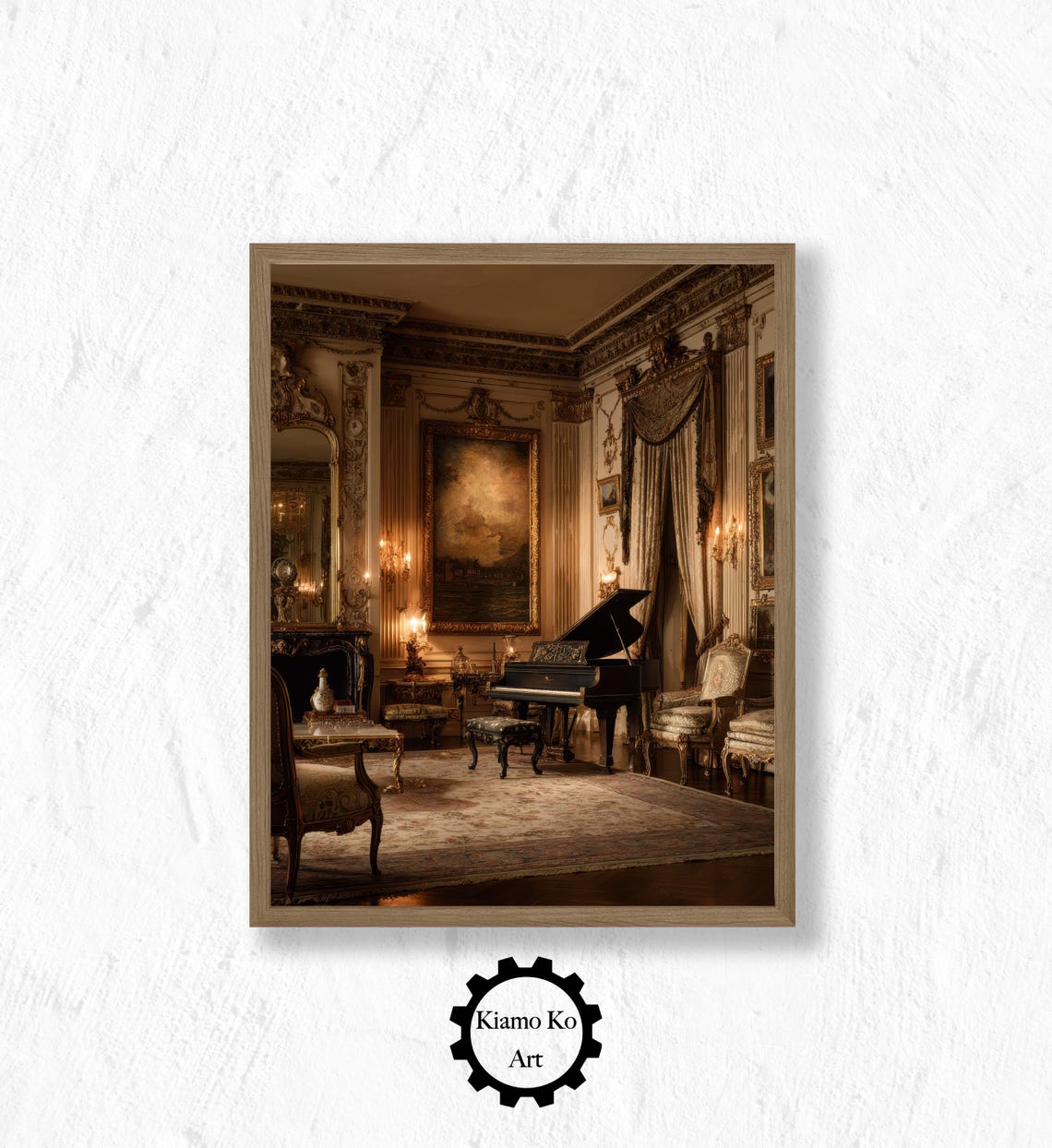 Opulent Grand Piano Music Room With Chandelier Elegant Wall Art