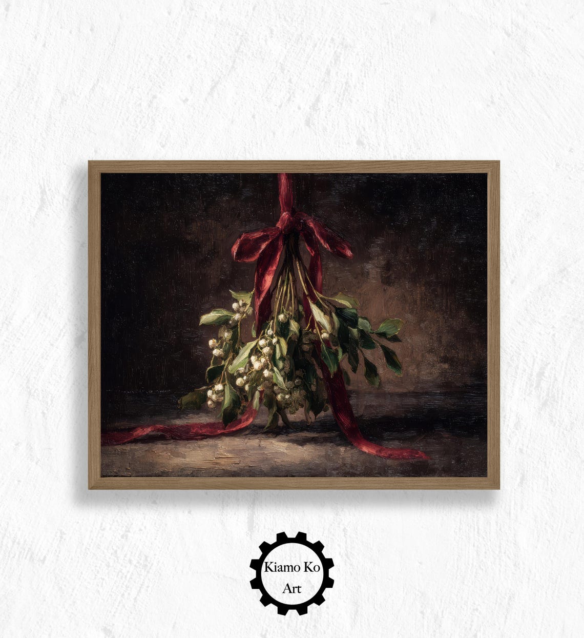 Christmas Mistletoe Sprig With Red Ribbon Holiday Wall Poster