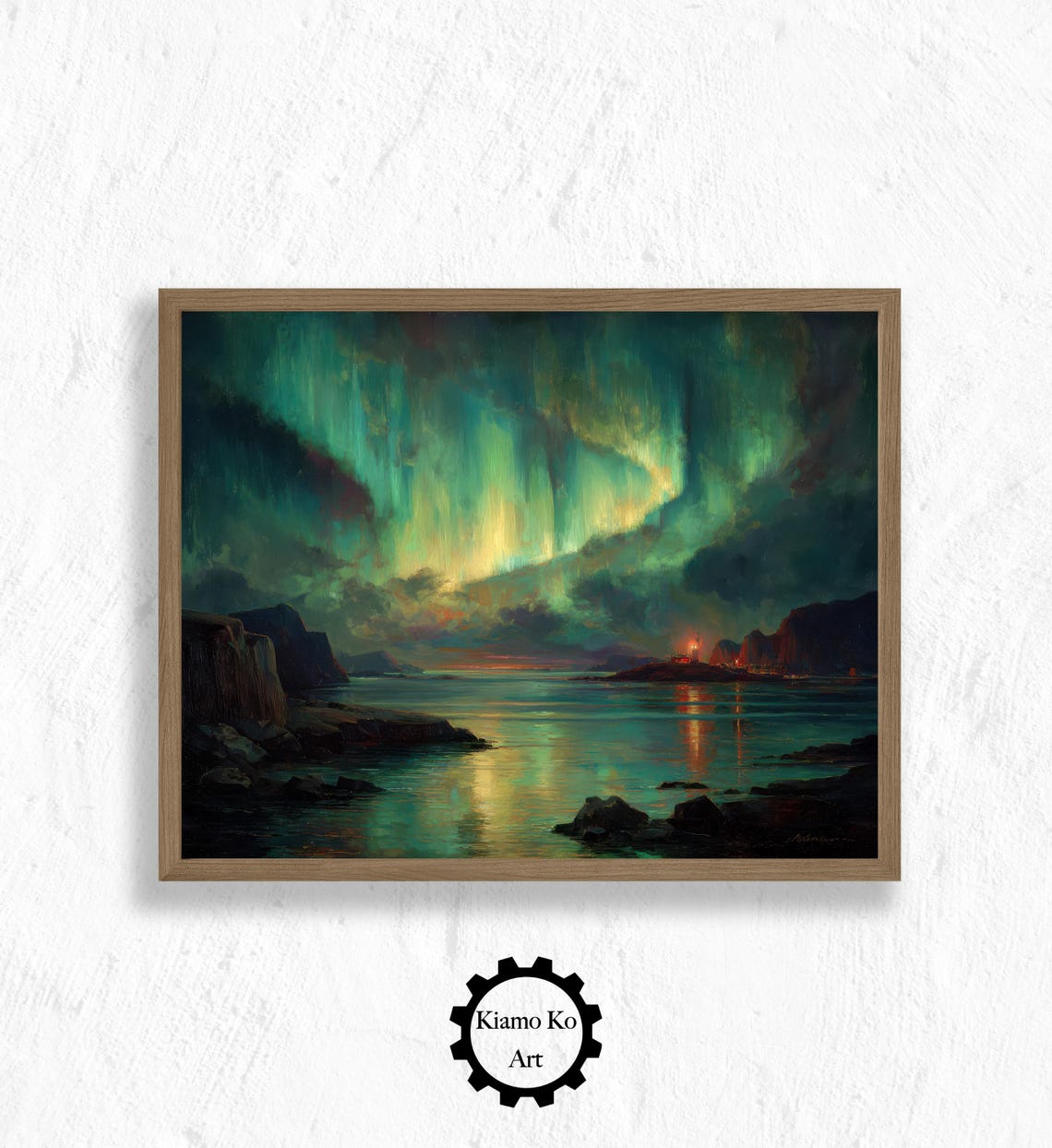 Green Aurora Over Coastal Fjords Magical Northern Lights Poster
