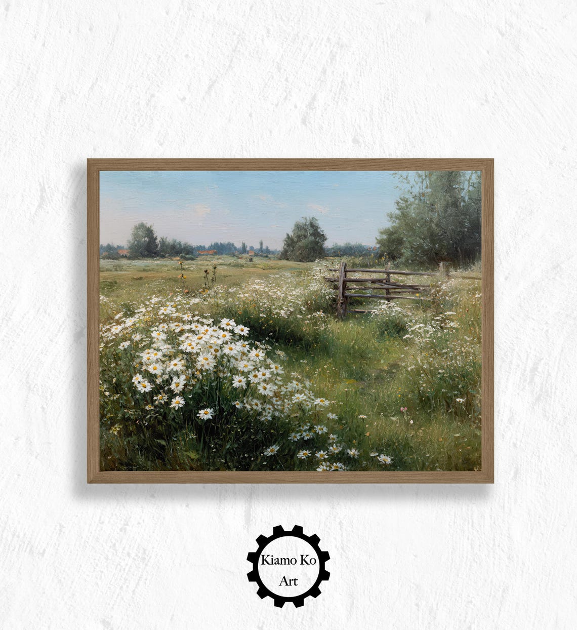 White Daisy Meadow With A Rustic Wooden Fence Countryside Poster