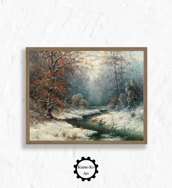 A Winter Creek Landscape Art Work Vintage