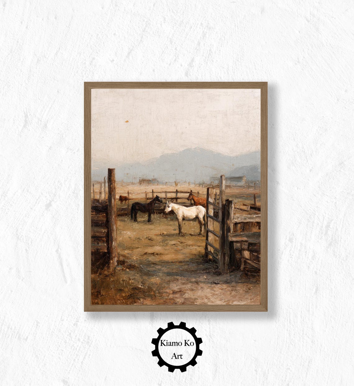 Horses Resting In A Ranch Corral With Mountains Beyond Poster