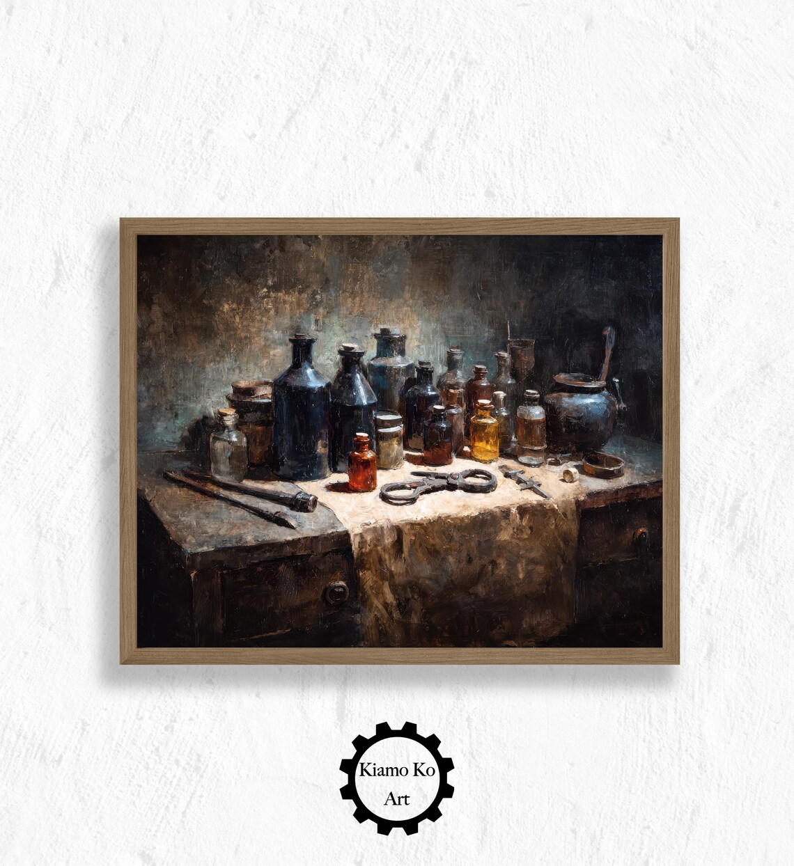 Antique Apothecary Bottles Still Life Moody Vintage Art Poster