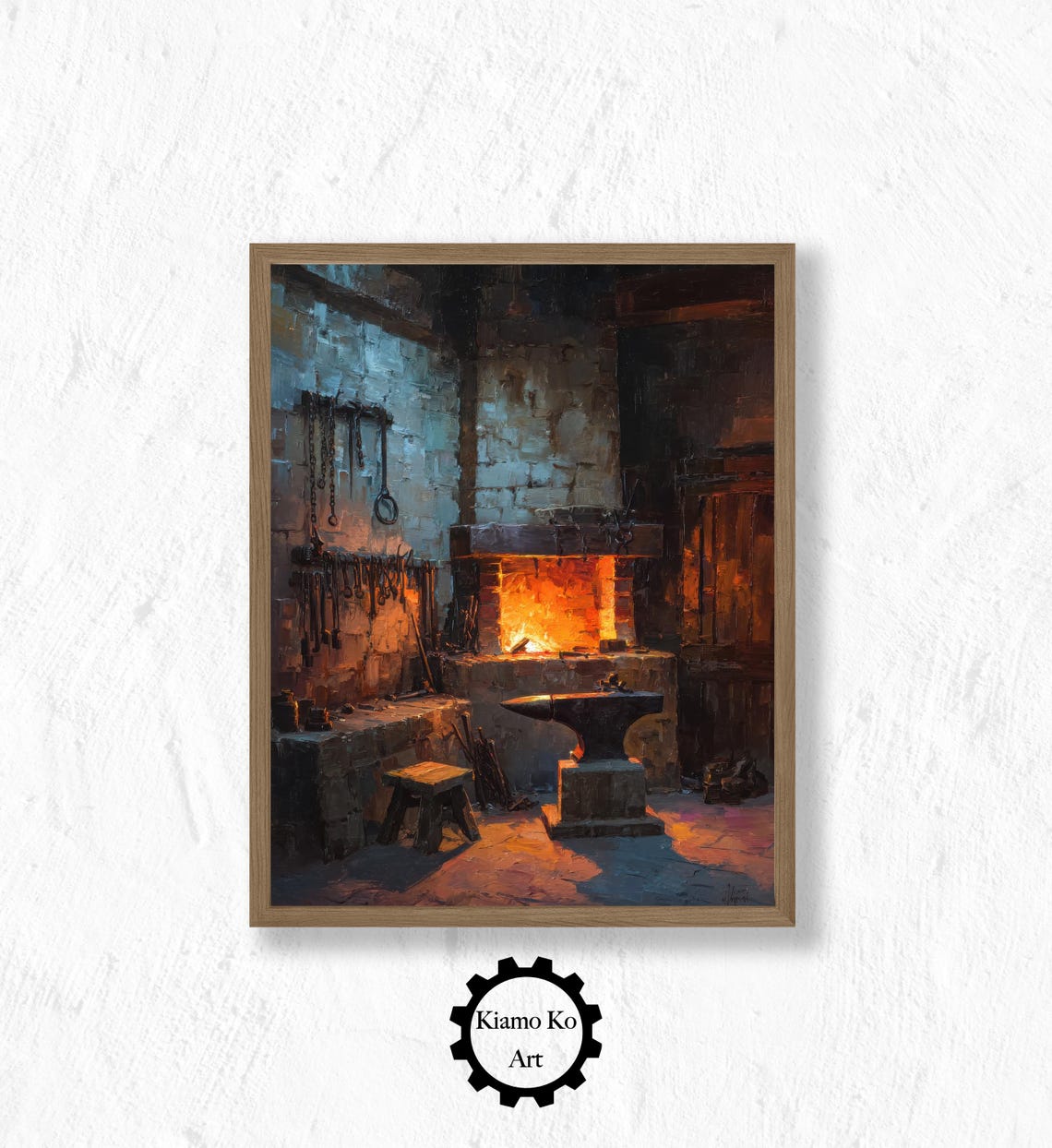 Rustic Blacksmith Workshop With Glowing Forge And Anvil Poster