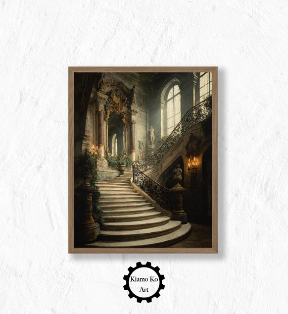 Grand Baroque Mansion Interior With Sweeping Staircase Wall Art