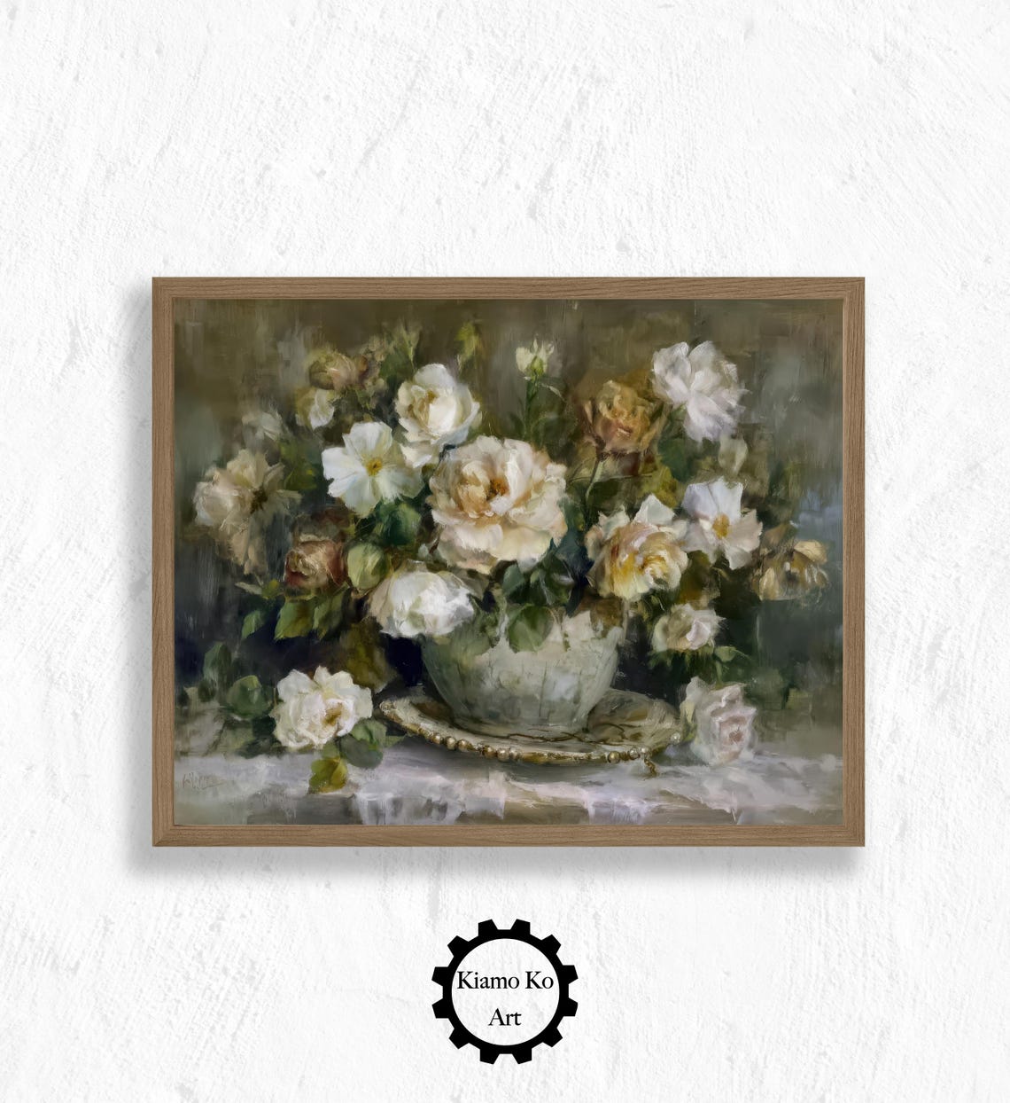 Mixed Roses and Wild Blossoms in a Pearled Vase Vintage Floral Poster