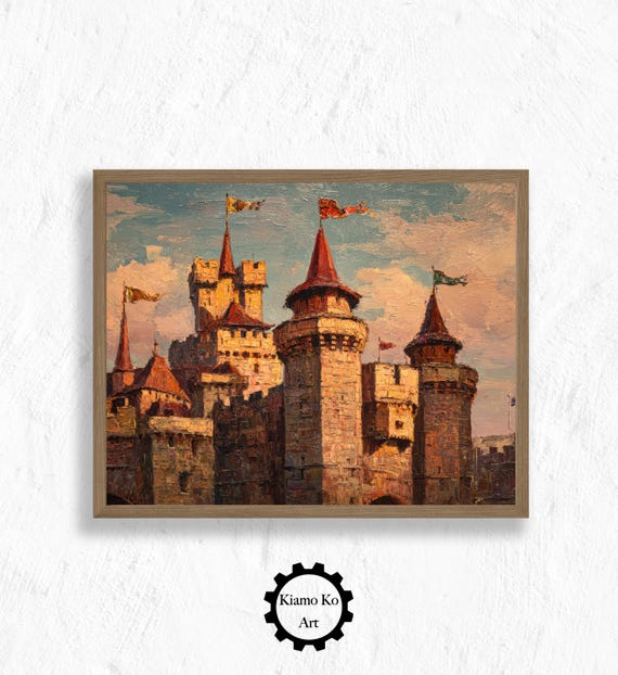 Charming Castle With Clock Art Vintage Wall Decor Timeless Home