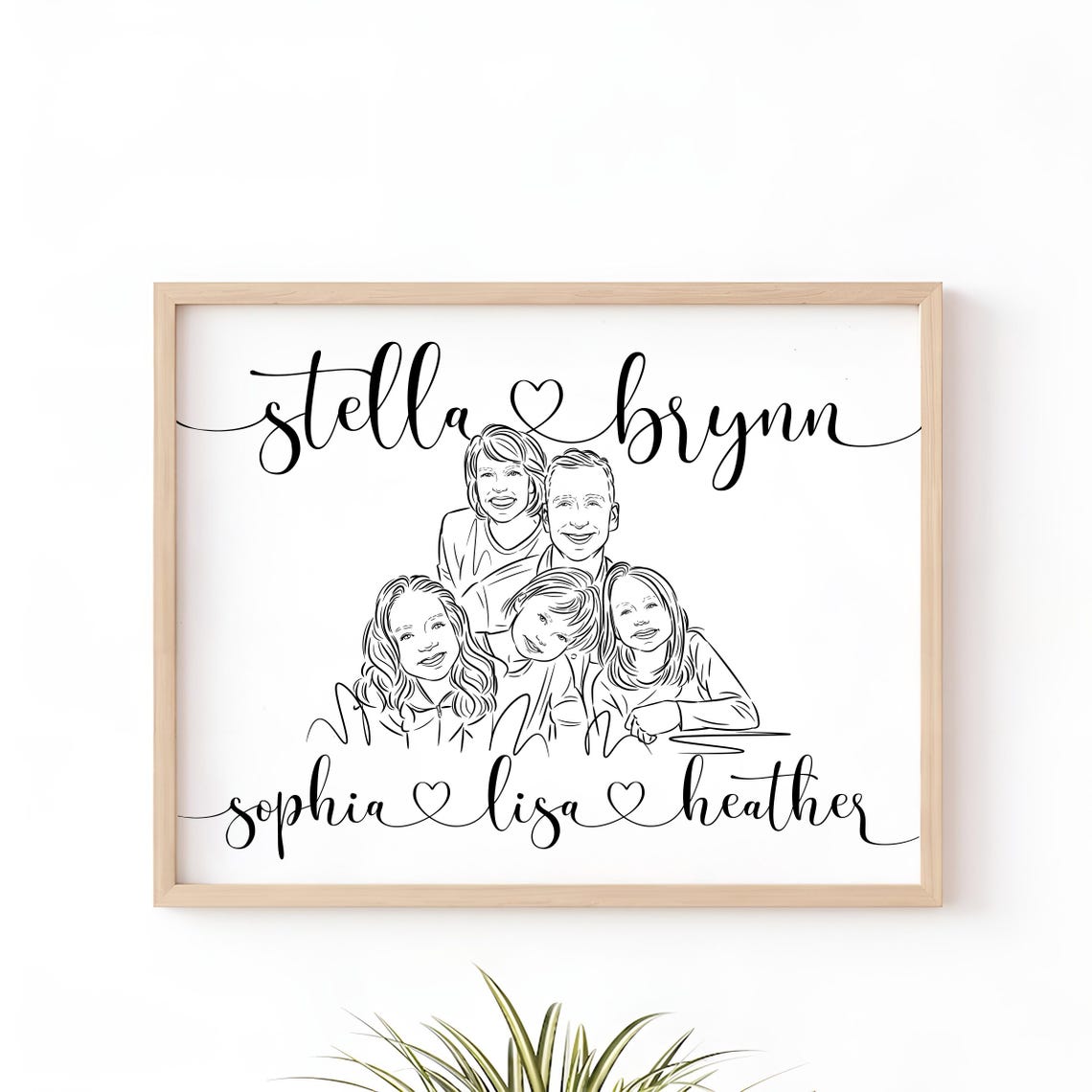 Personalized Family Line Drawing With Names and Heart Accents Poster