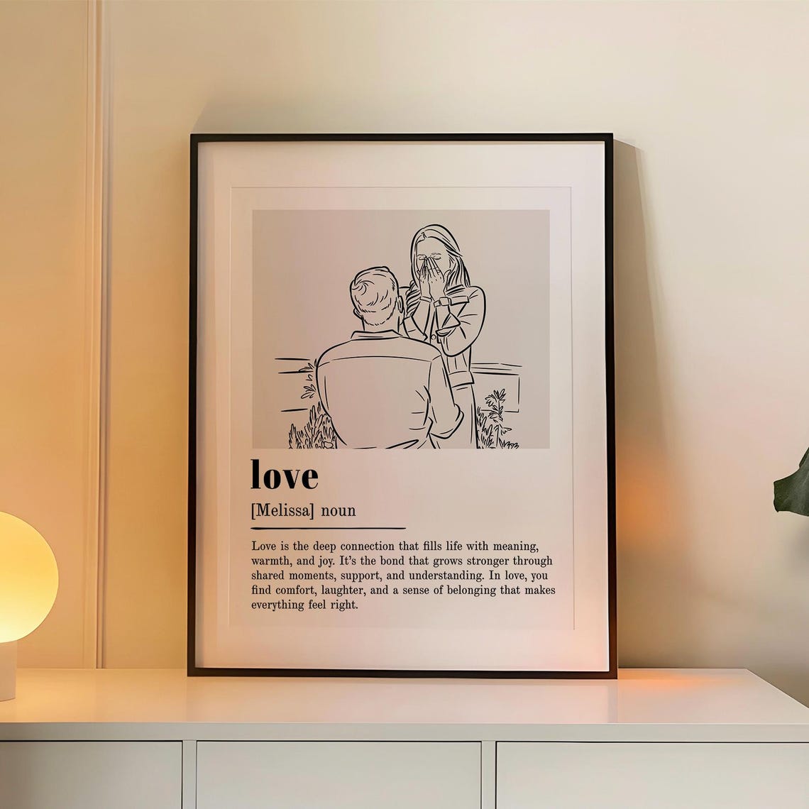 Personalized Love Definition Line Art Print With Portrait Gift
