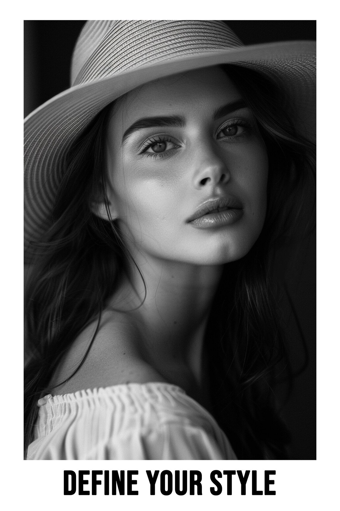Define Your Style Elegant Woman In Hat Black And White Photo Poster - Image 2