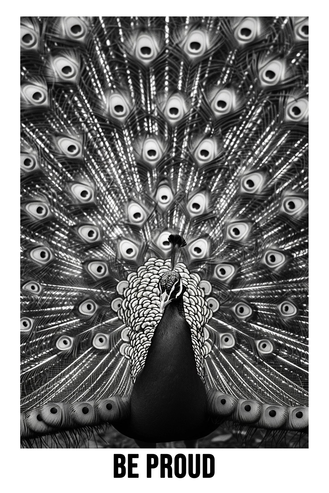 Proud Peacock With Fanned Tail Feathers Be Proud Black White Poster - Image 2