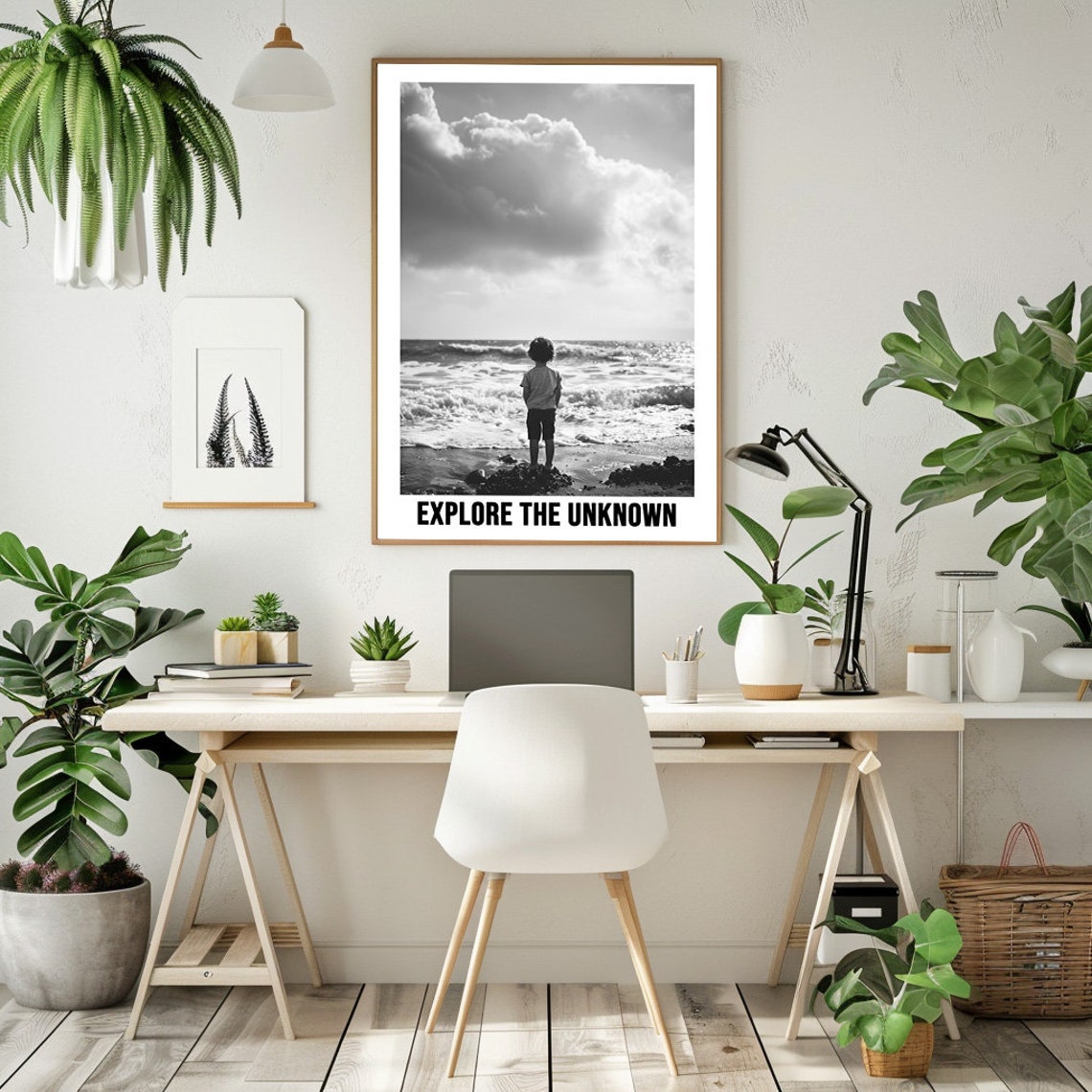 Explore The Unknown Child Ocean Black And White Photo Poster