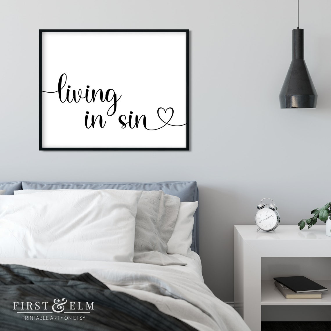 Living In Sin Script Heart Funny Couples Home Decor Quote Poster - Image 2