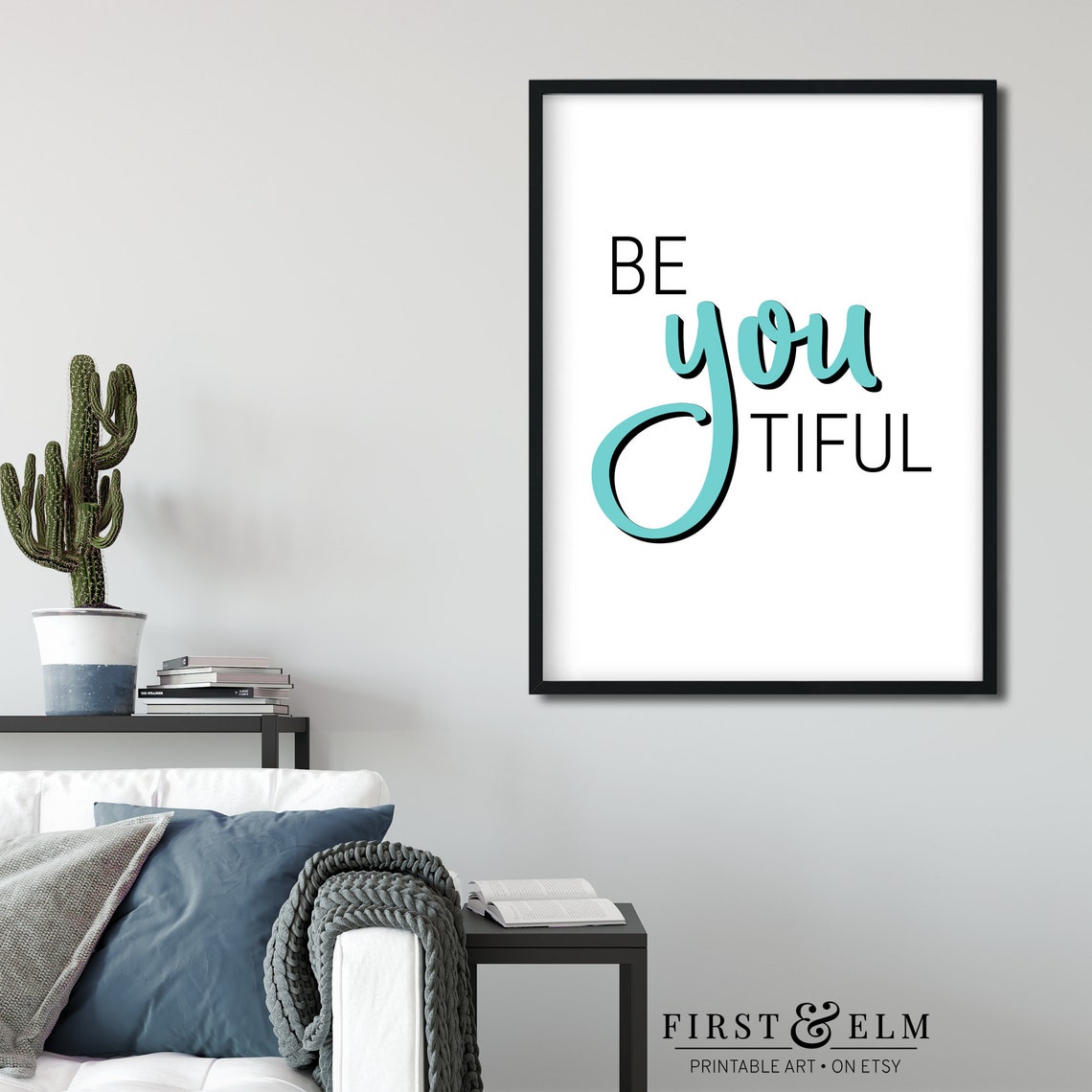 Be You Tiful Teal Script Inspirational Self Love Quote Wall Poster - Image 2