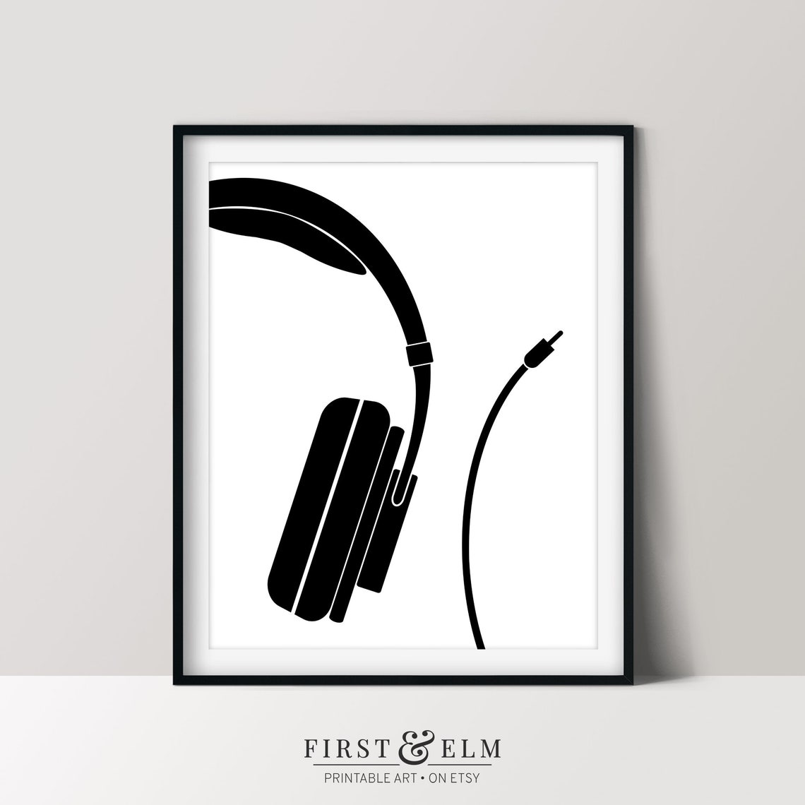 Minimalist Headphones Illustration Black on White Music Poster Art