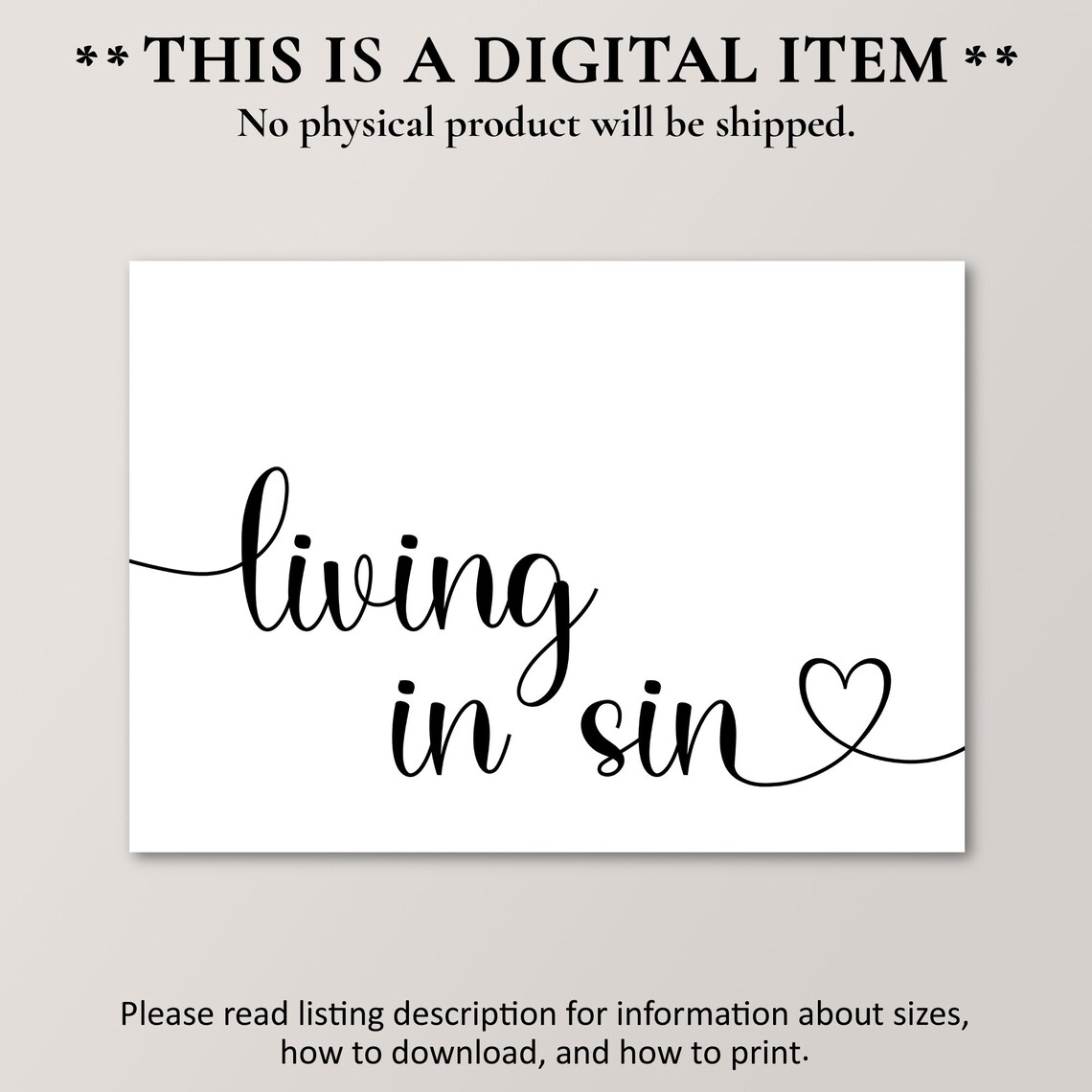 Living In Sin Print Funny Home Dcor Living Together Instant - Image 4
