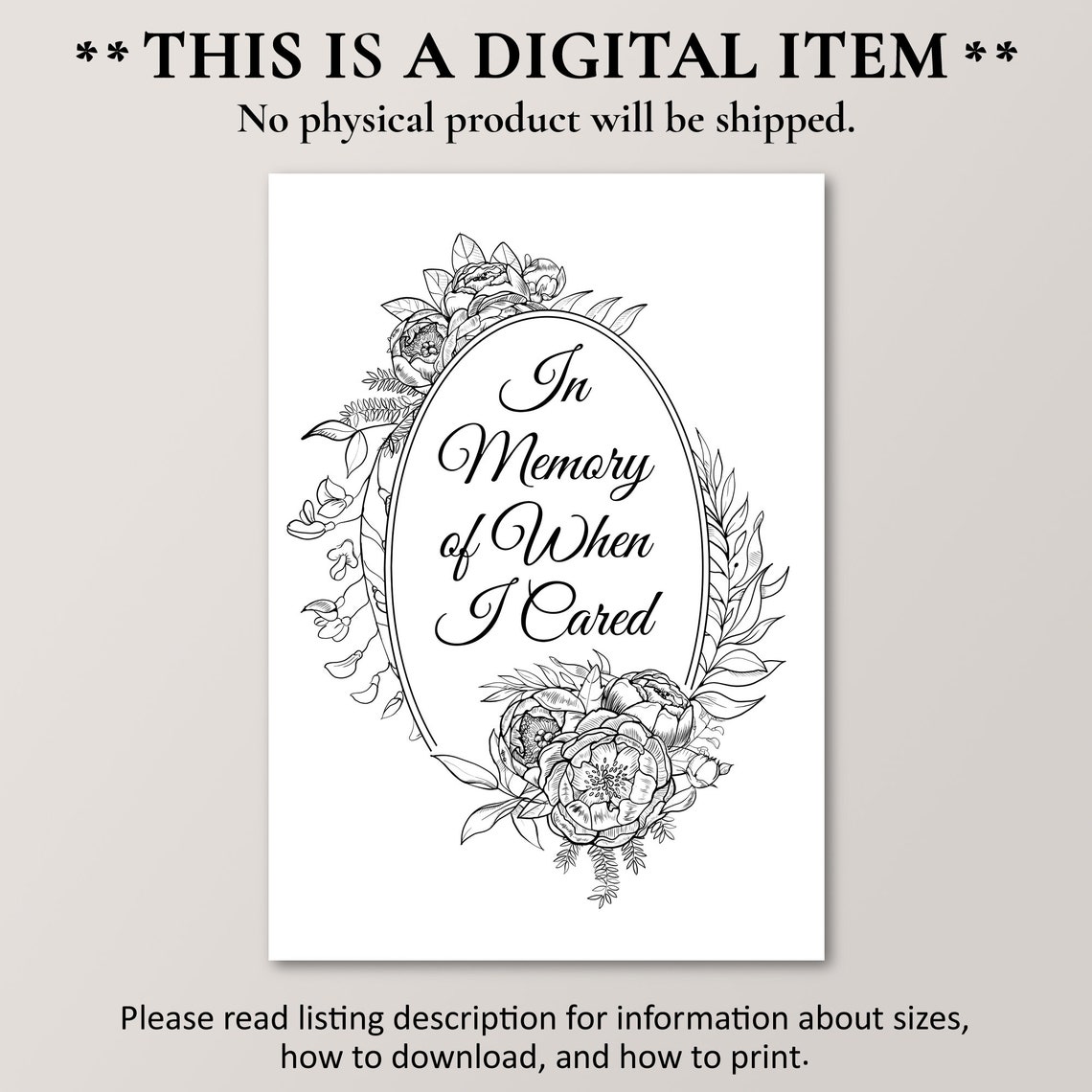 In Memory Of When I Cared Floral Oval Sarcastic Quote Poster Gift - Image 2