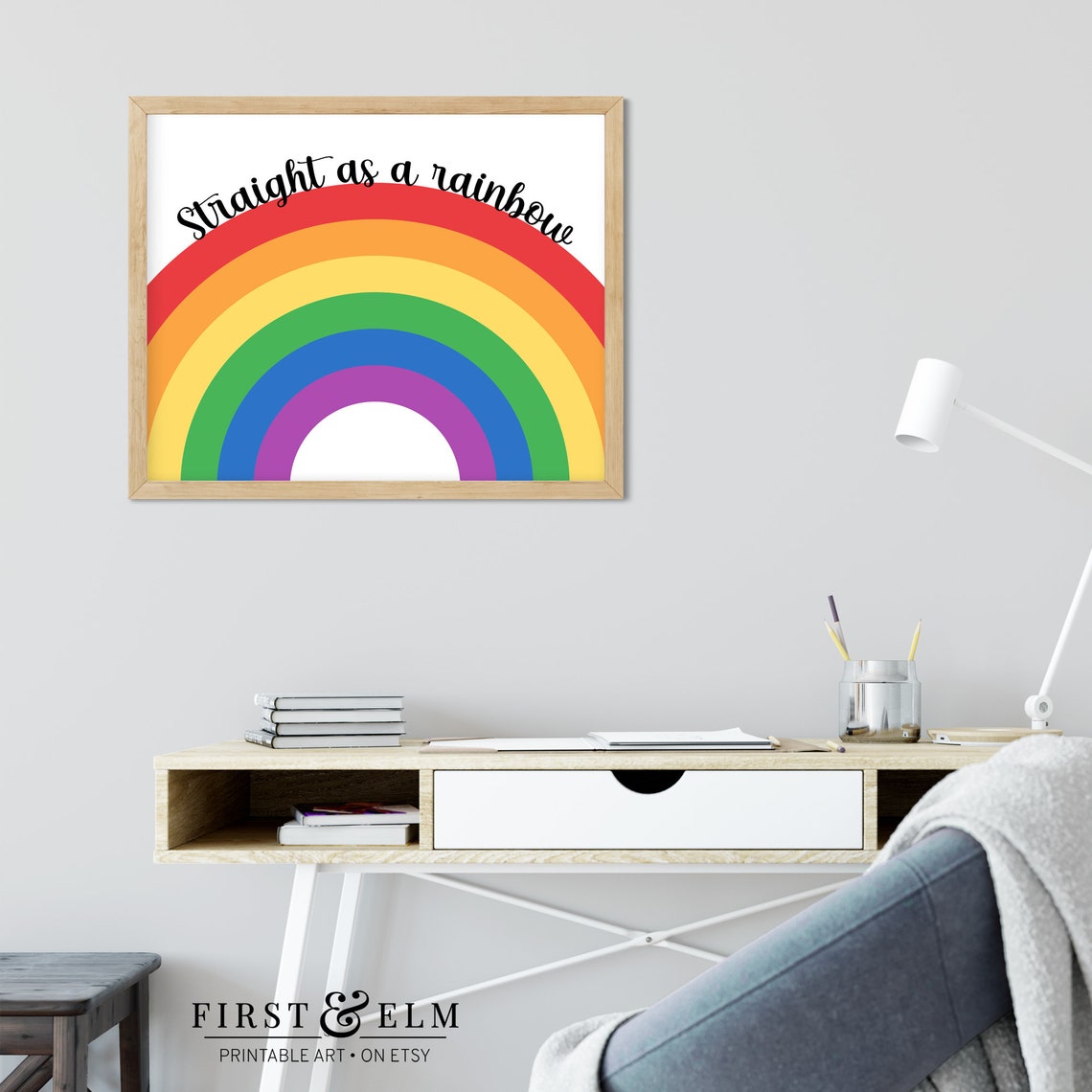 Straight As A Rainbow LGBTQ Pride Flag Colors Script Quote Poster - Image 3